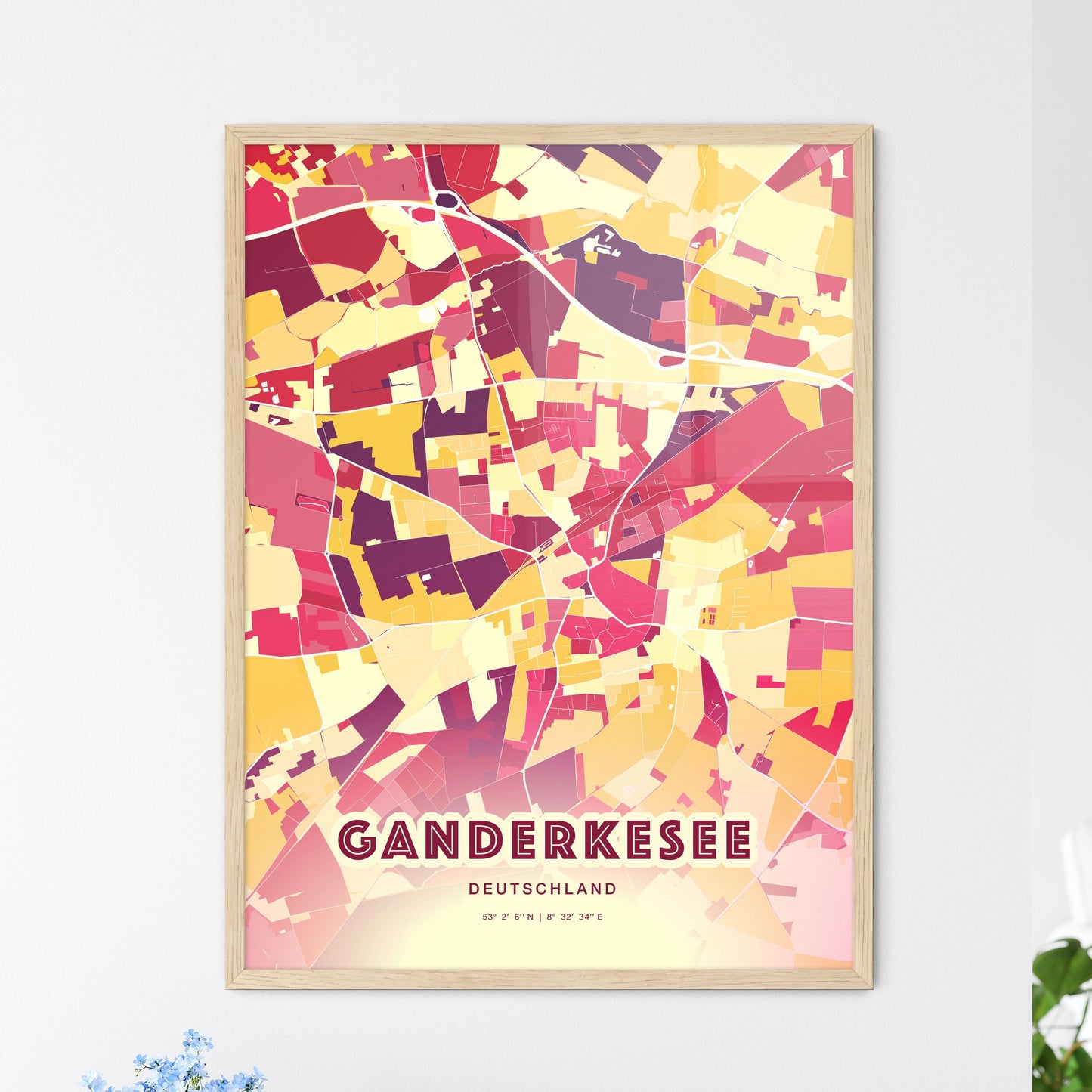 Colorful GANDERKESEE GERMANY Fine Art Map Hot Red