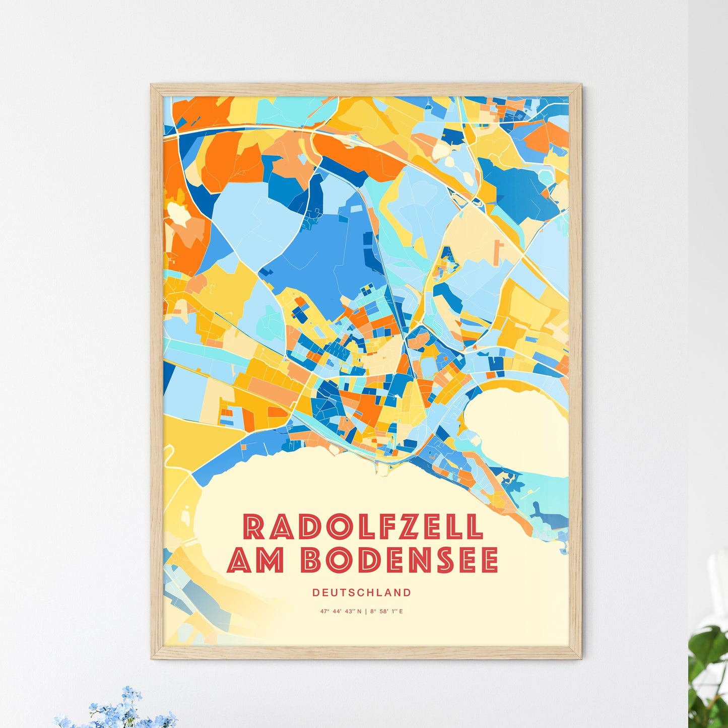 Colorful RADOLFZELL AM BODENSEE GERMANY Fine Art Map Blue Orange