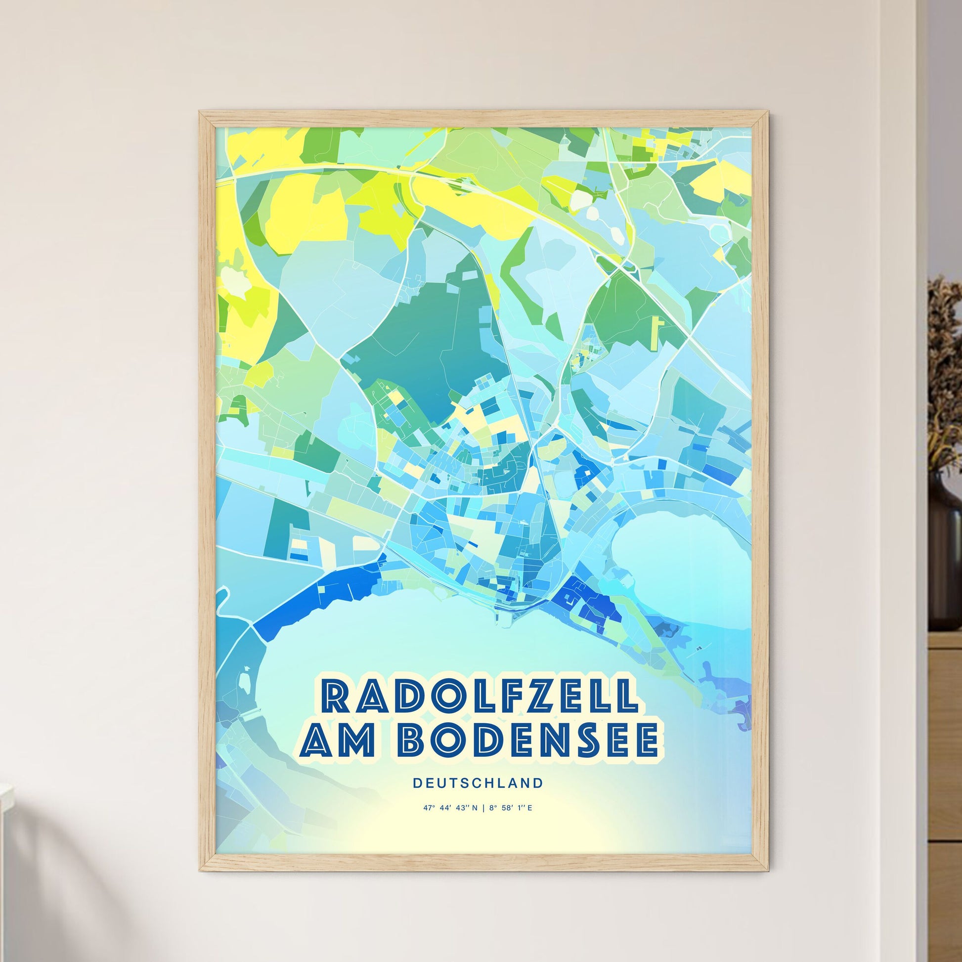 Colorful RADOLFZELL AM BODENSEE GERMANY Fine Art Map Cool Blue