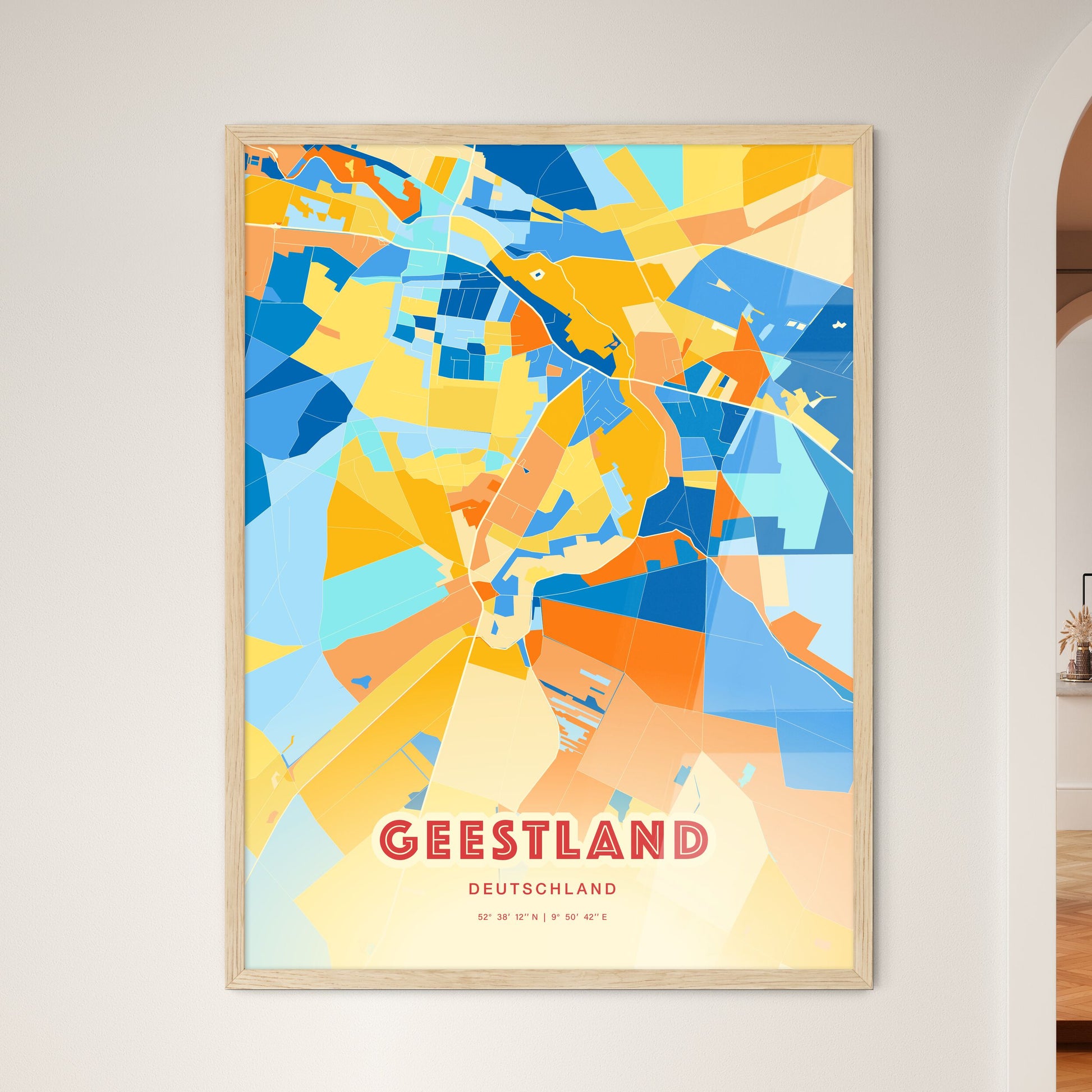 Colorful GEESTLAND GERMANY Fine Art Map Blue Orange