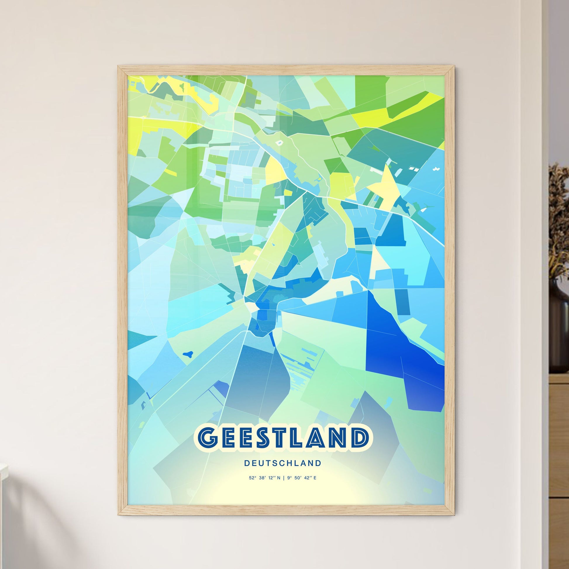 Colorful GEESTLAND GERMANY Fine Art Map Cool Blue