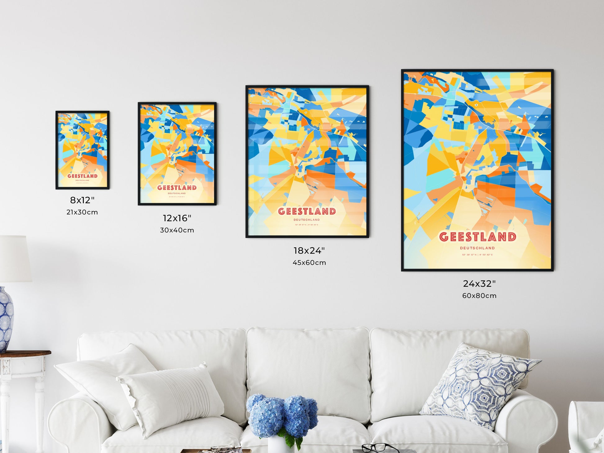 Colorful GEESTLAND GERMANY Fine Art Map Blue Orange