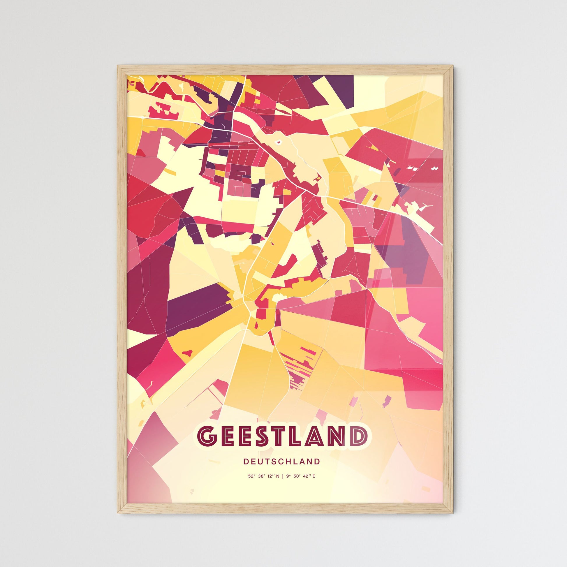 Colorful GEESTLAND GERMANY Fine Art Map Hot Red