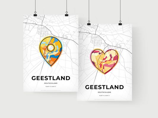 GEESTLAND GERMANY minimal art map with a colorful icon. Where it all began, Couple map gift.