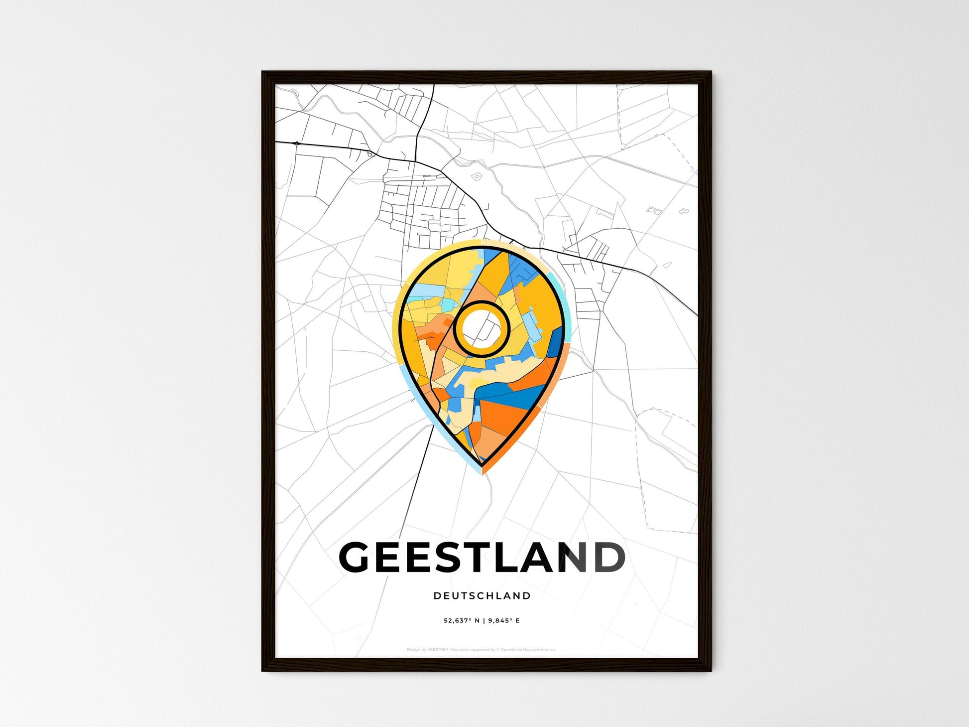 GEESTLAND GERMANY minimal art map with a colorful icon. Where it all began, Couple map gift. Style 1