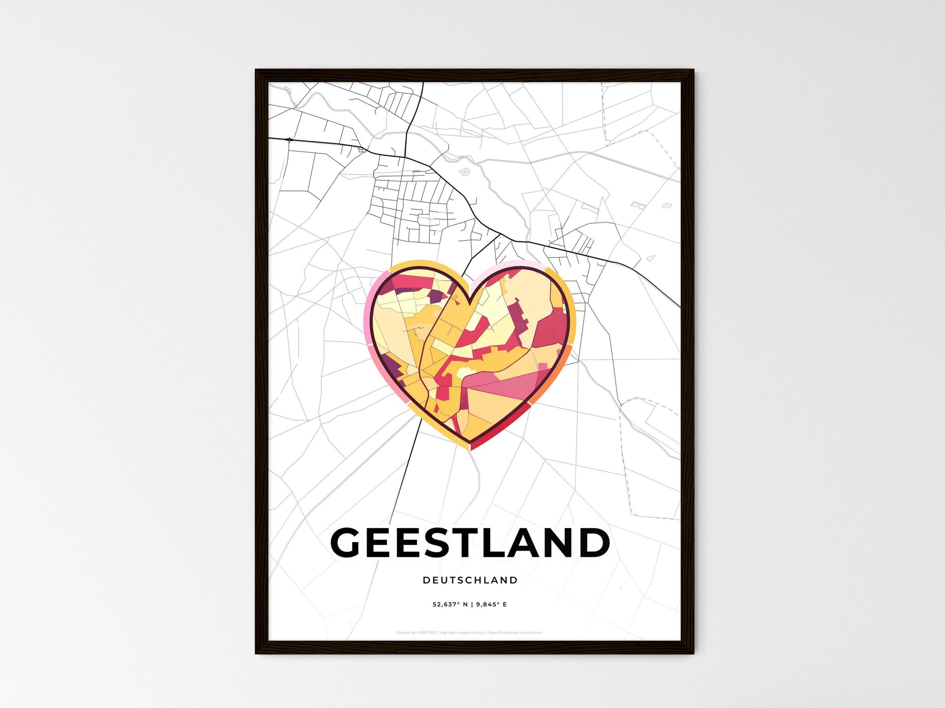 GEESTLAND GERMANY minimal art map with a colorful icon. Where it all began, Couple map gift. Style 2