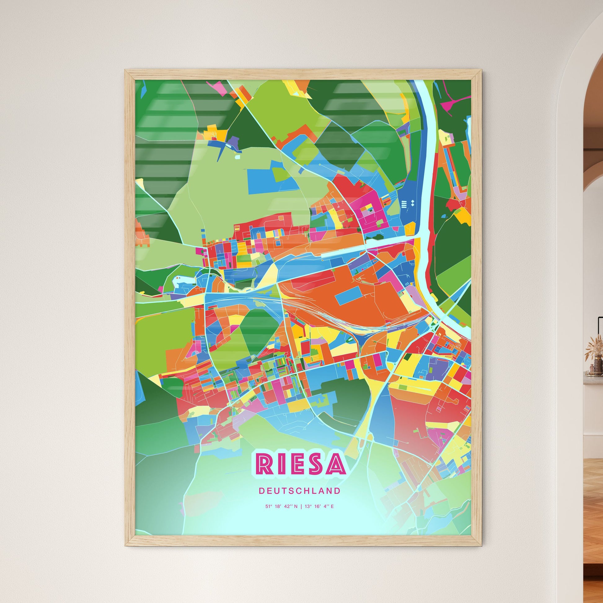 Colorful RIESA GERMANY Fine Art Map Crazy Colors