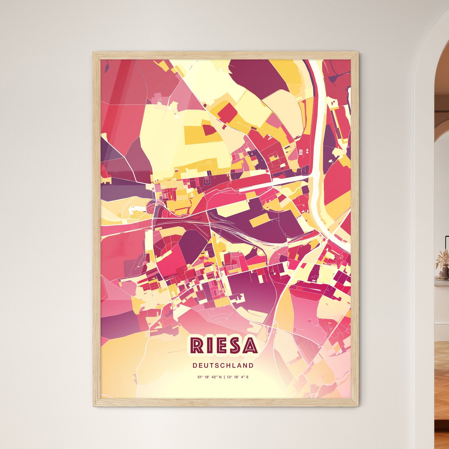 Colorful RIESA GERMANY Fine Art Map Hot Red