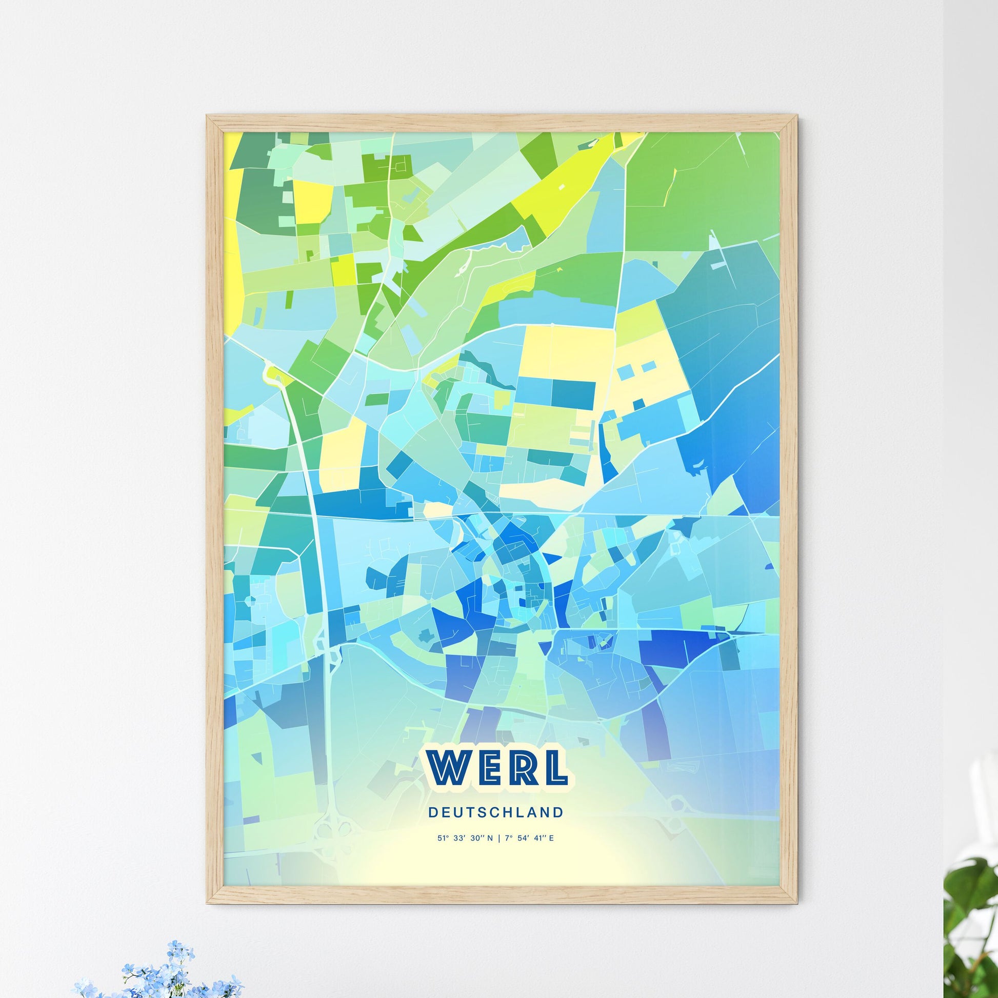 Colorful WERL GERMANY Fine Art Map Cool Blue