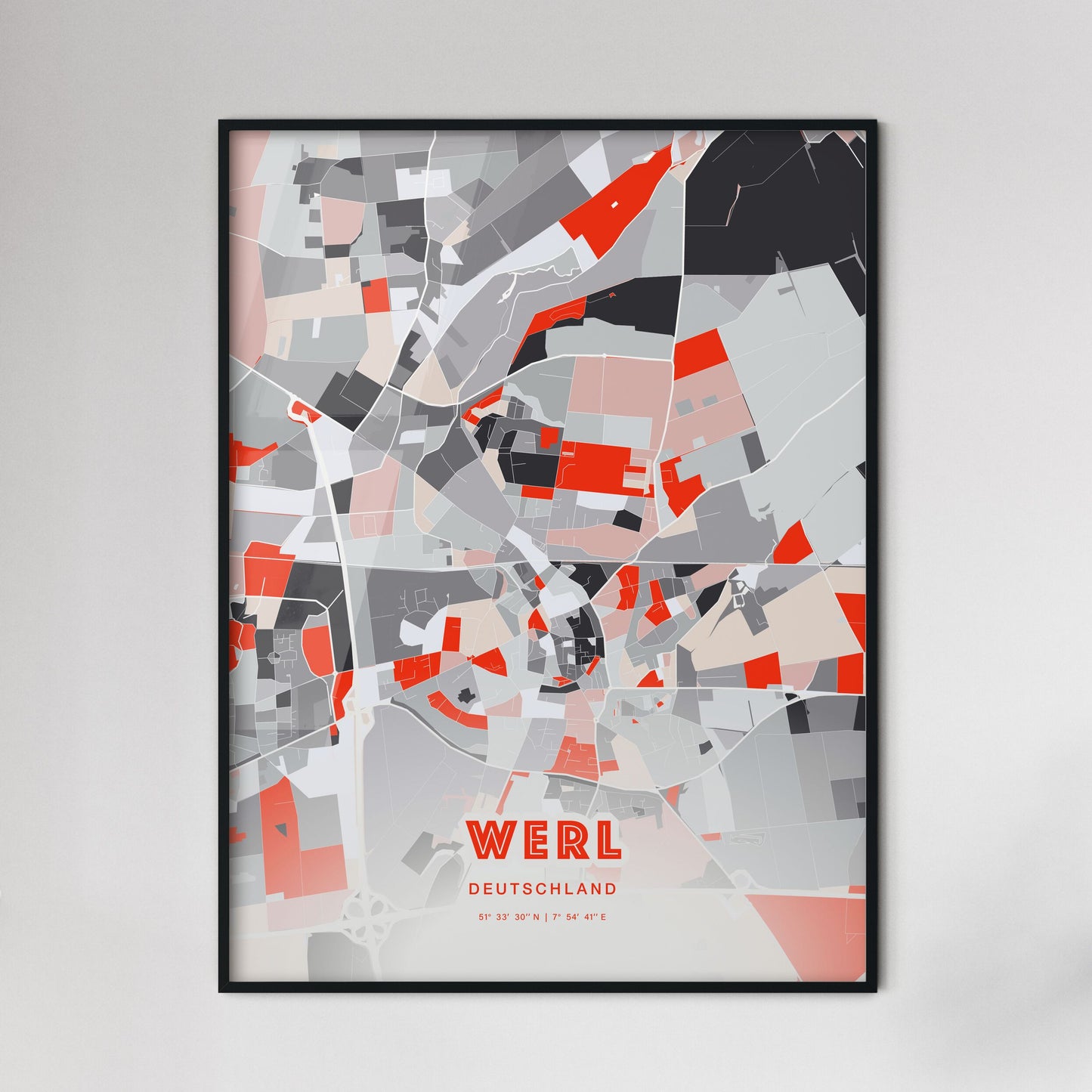 Colorful WERL GERMANY Fine Art Map Modern