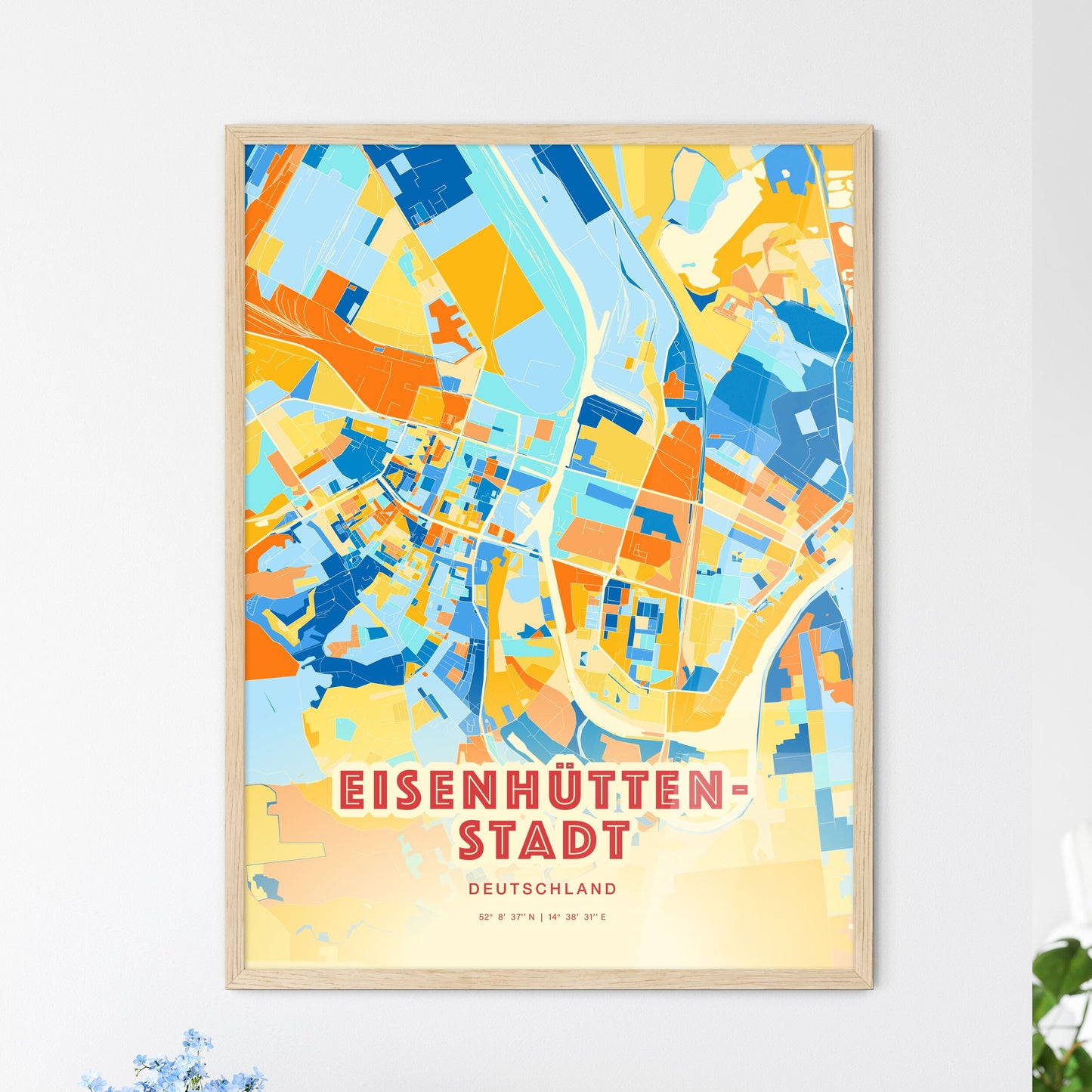 Colorful EISENHUTTENSTADT GERMANY Fine Art Map Blue Orange