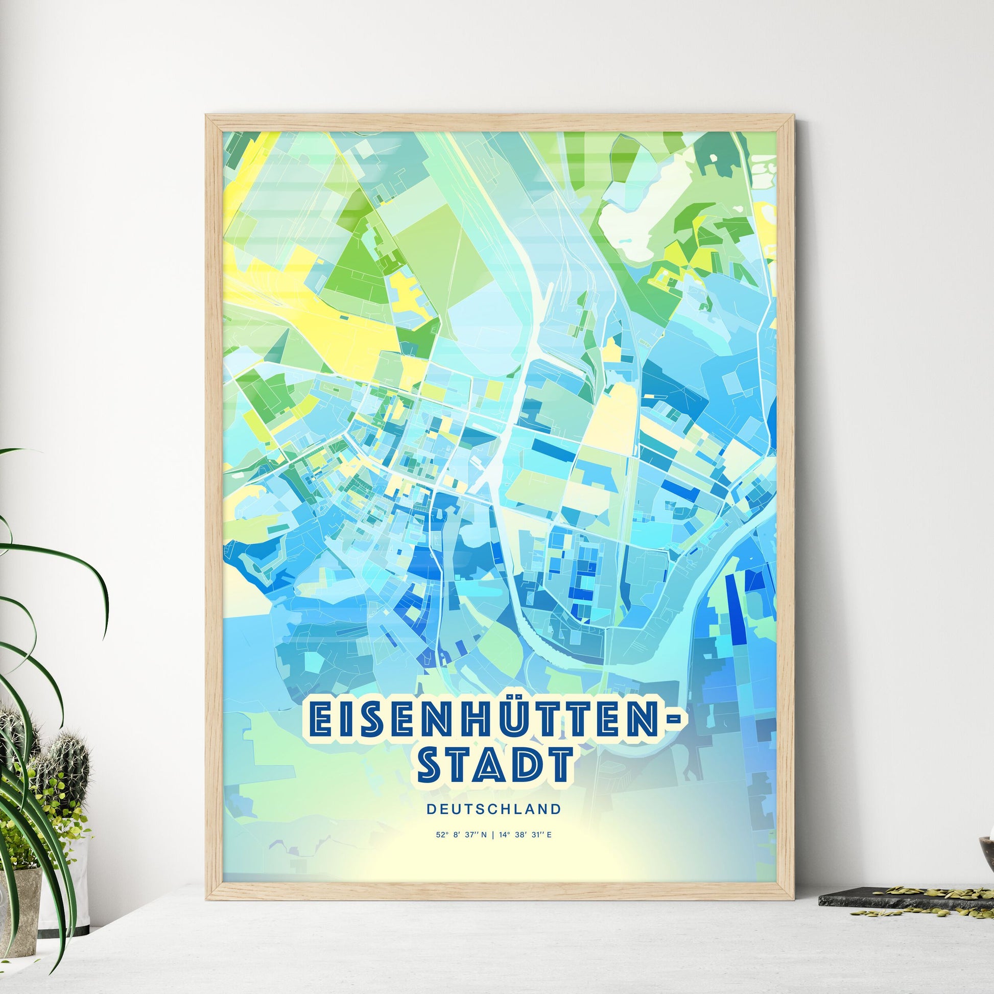 Colorful EISENHUTTENSTADT GERMANY Fine Art Map Cool Blue