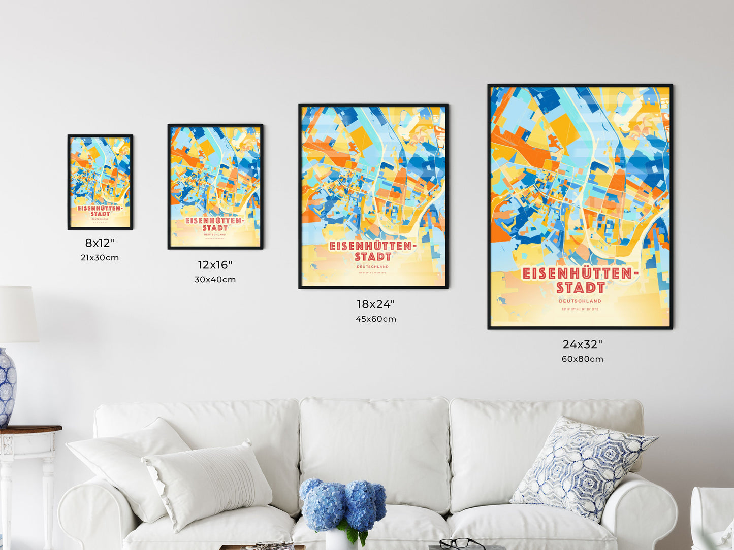 Colorful EISENHUTTENSTADT GERMANY Fine Art Map Blue Orange