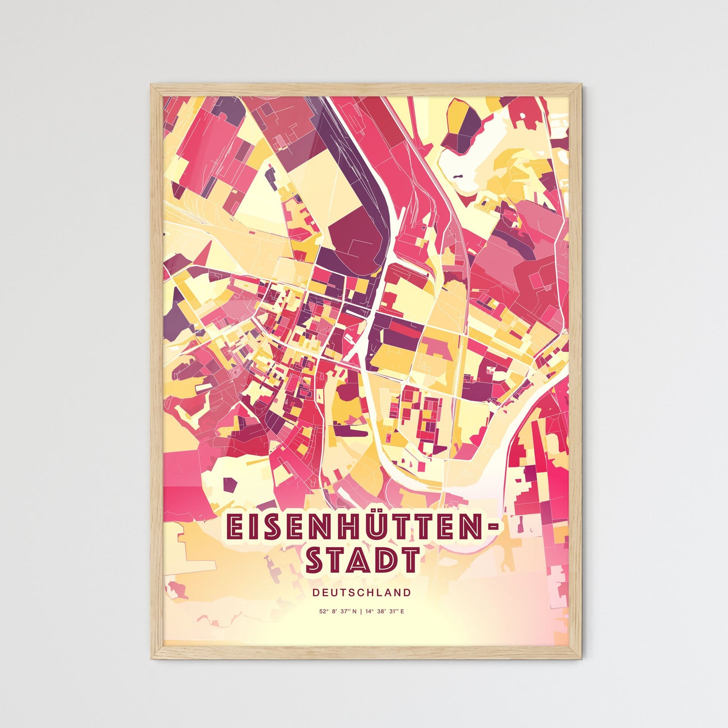 Colorful EISENHUTTENSTADT GERMANY Fine Art Map Hot Red