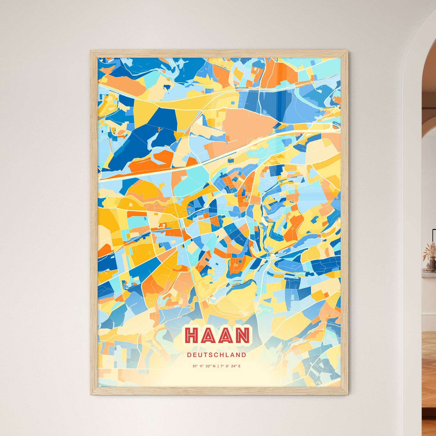 Colorful HAAN GERMANY Fine Art Map Blue Orange