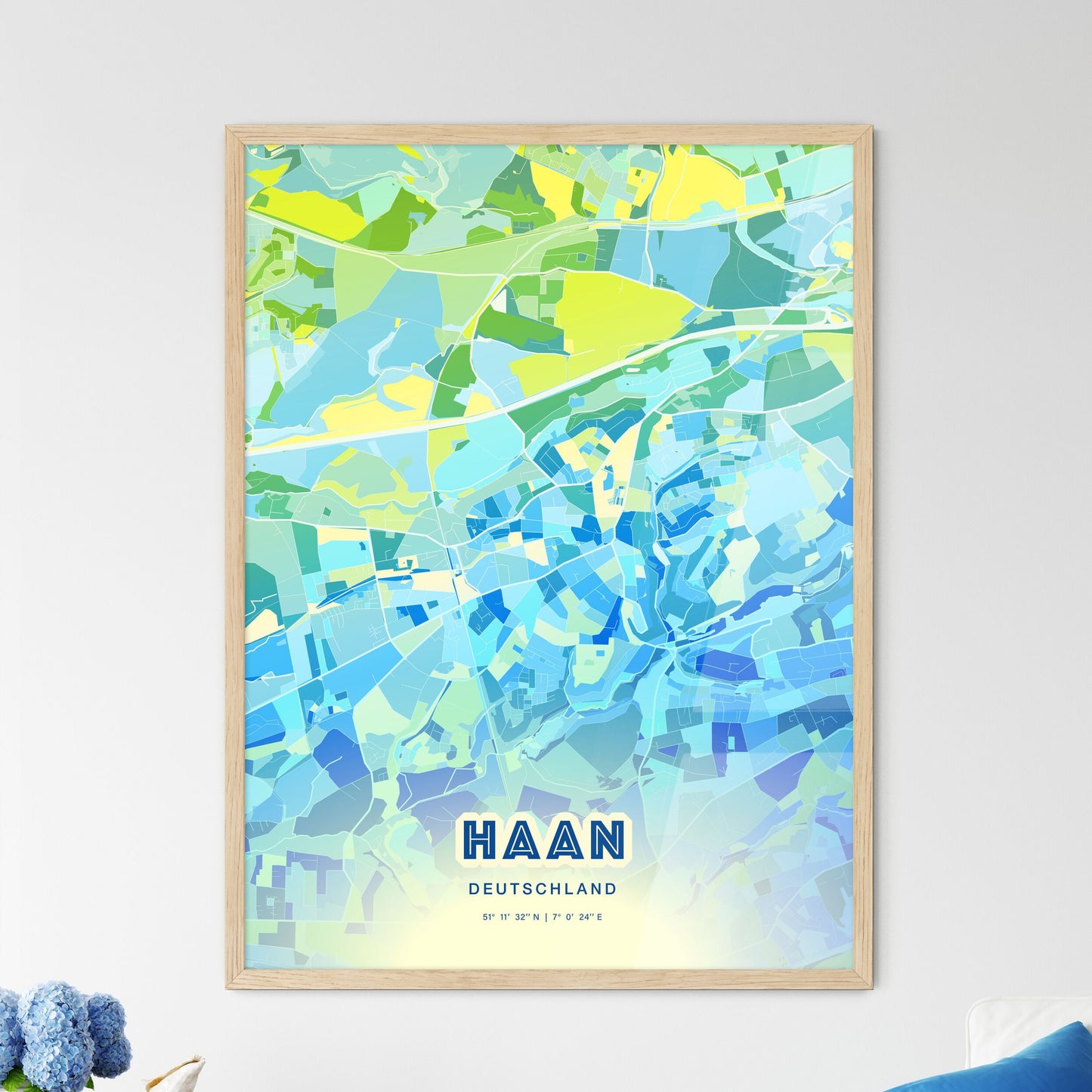 Colorful HAAN GERMANY Fine Art Map Cool Blue