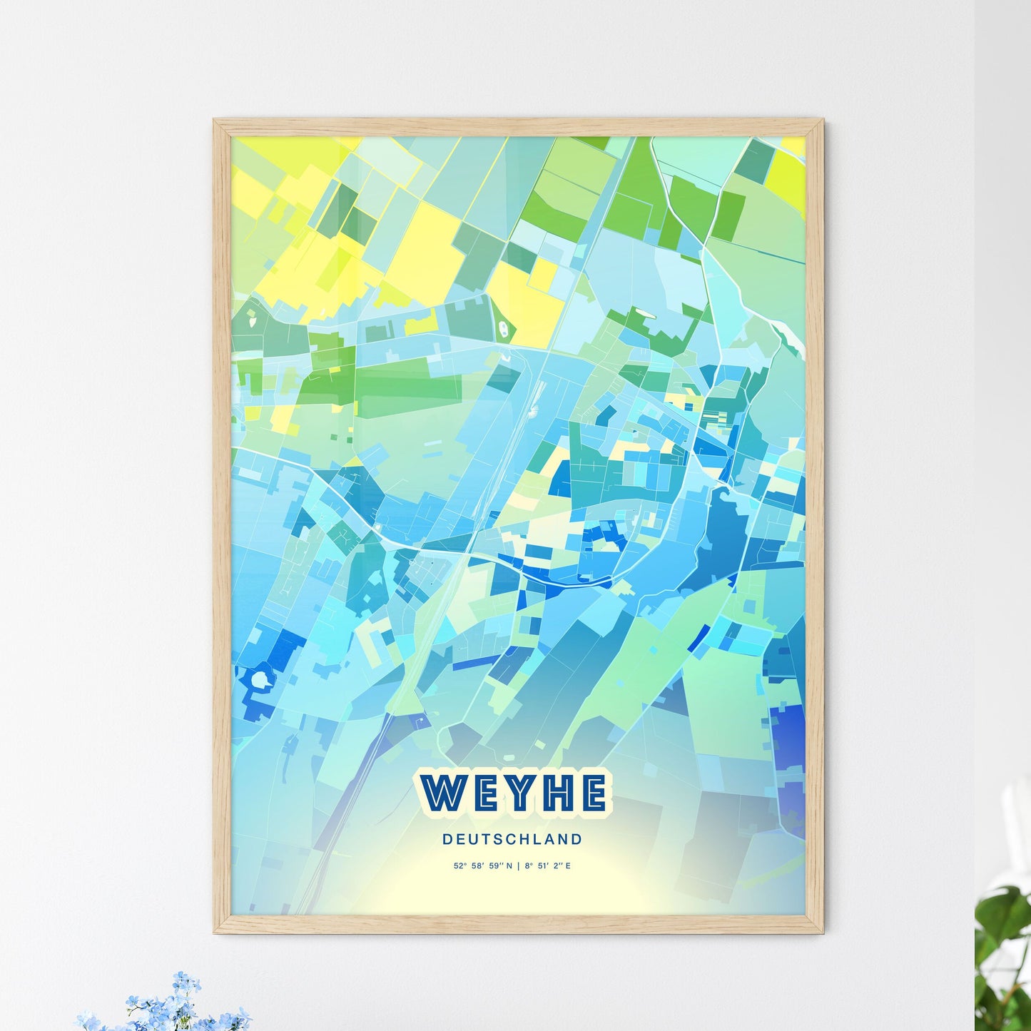 Colorful WEYHE GERMANY Fine Art Map Cool Blue