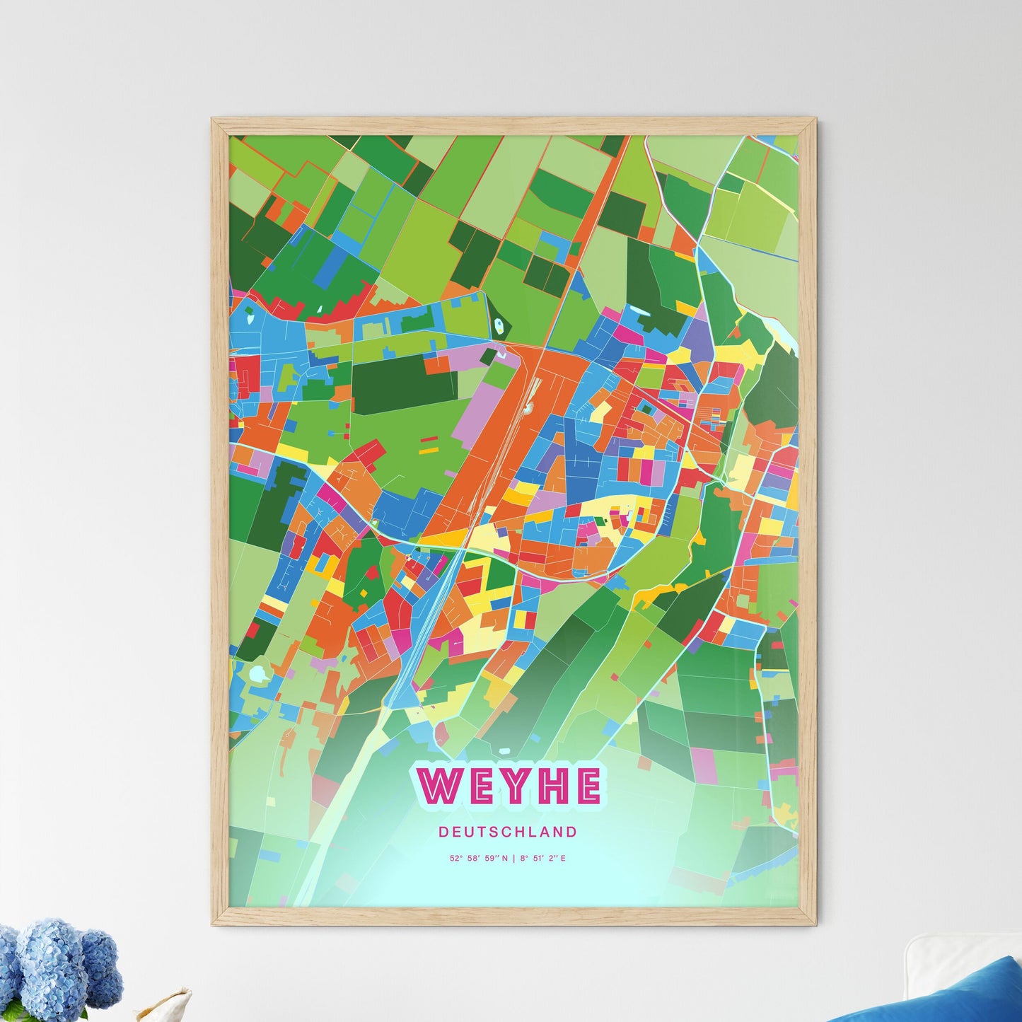 Colorful WEYHE GERMANY Fine Art Map Crazy Colors