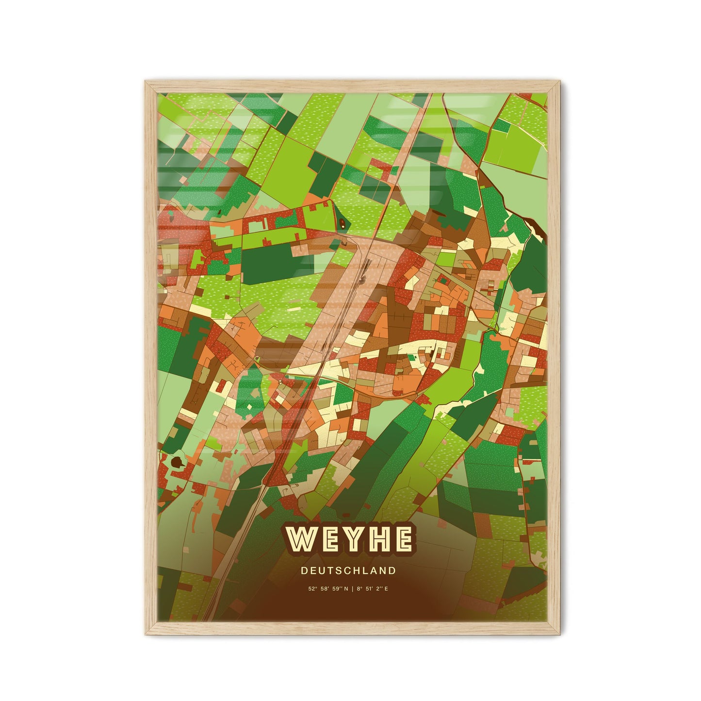 Colorful WEYHE GERMANY Fine Art Map Farmhouse