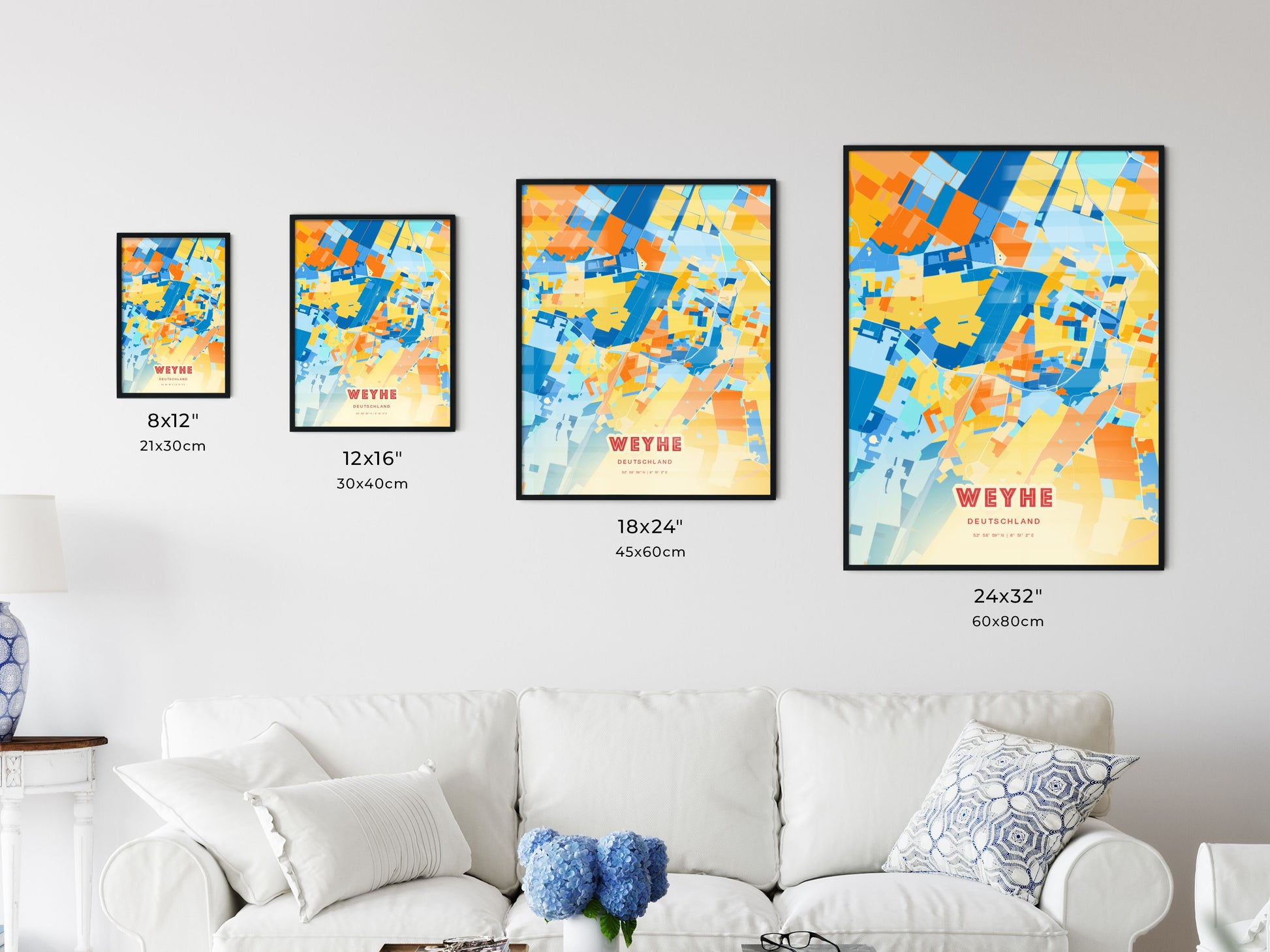 Colorful WEYHE GERMANY Fine Art Map Blue Orange