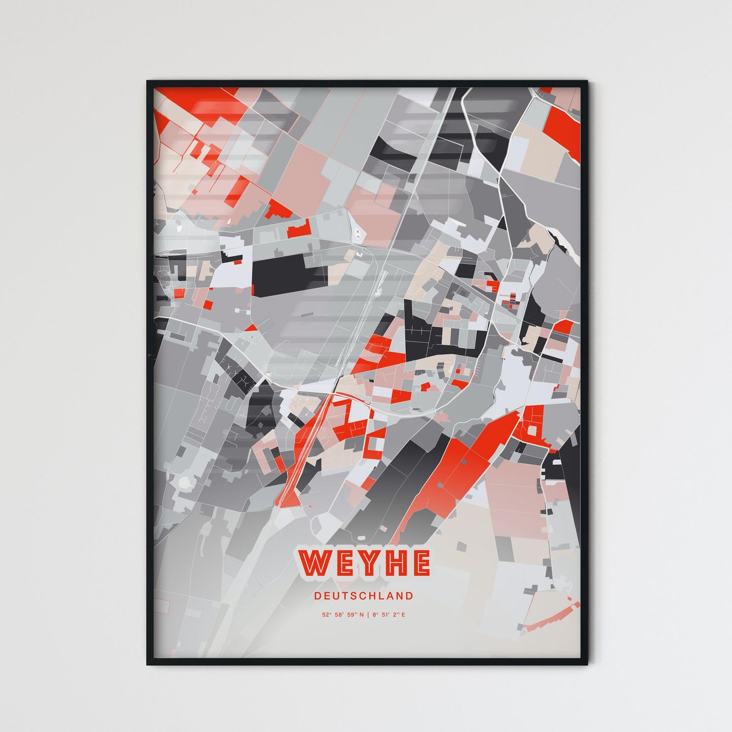 Colorful WEYHE GERMANY Fine Art Map Modern