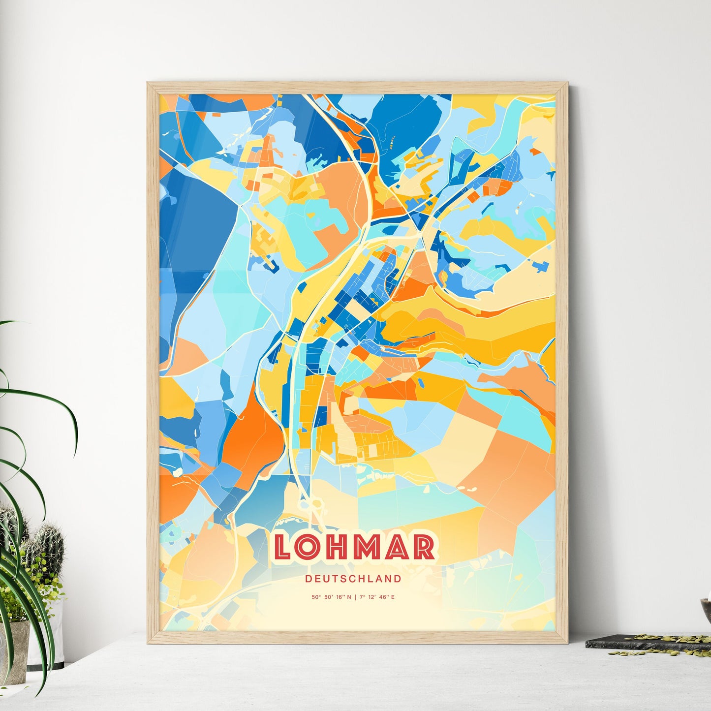 Colorful LOHMAR GERMANY Fine Art Map Blue Orange