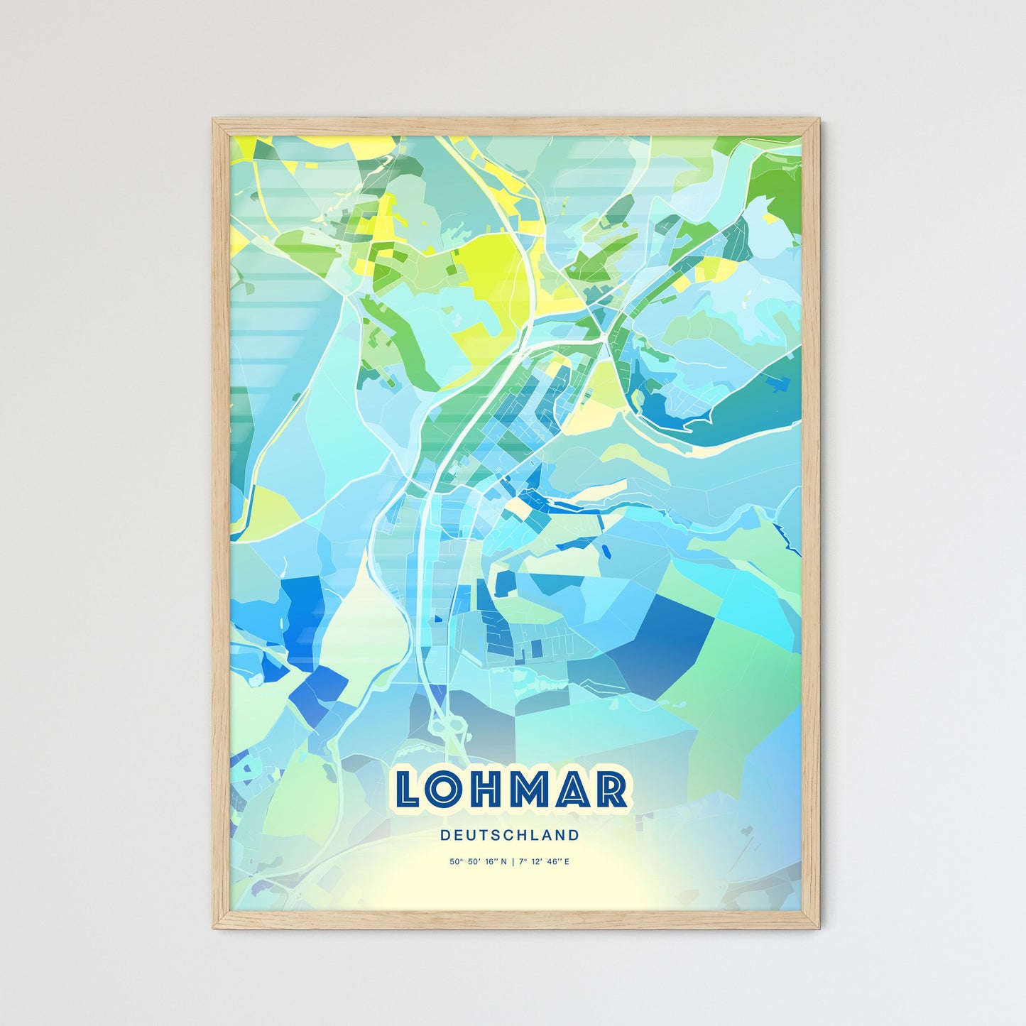 Colorful LOHMAR GERMANY Fine Art Map Cool Blue