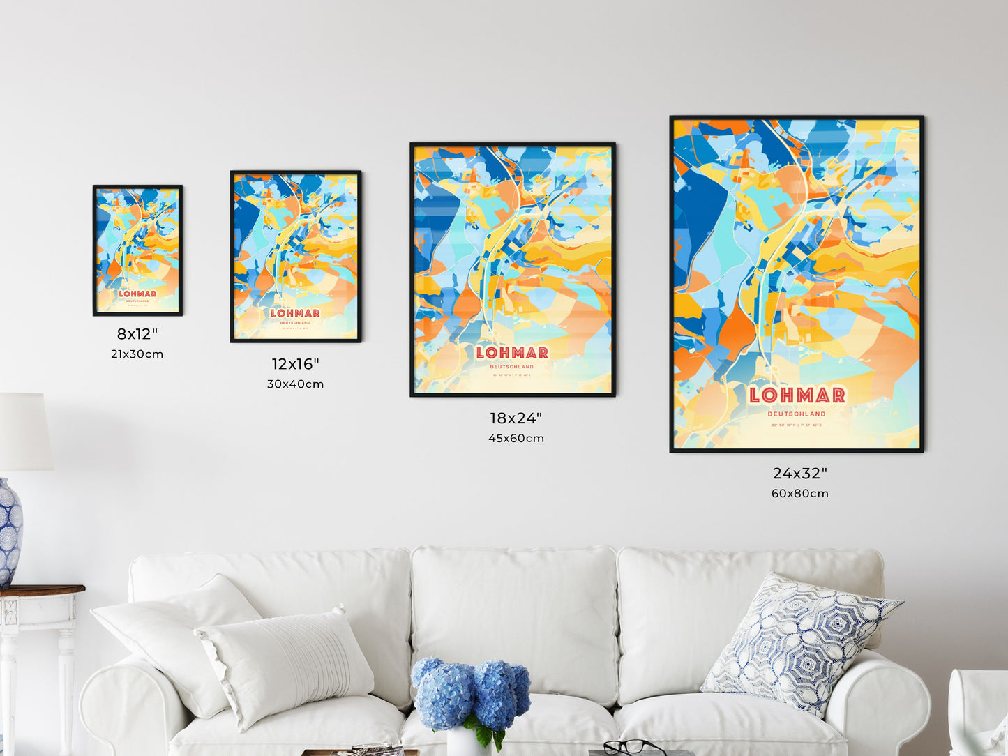 Colorful LOHMAR GERMANY Fine Art Map Blue Orange