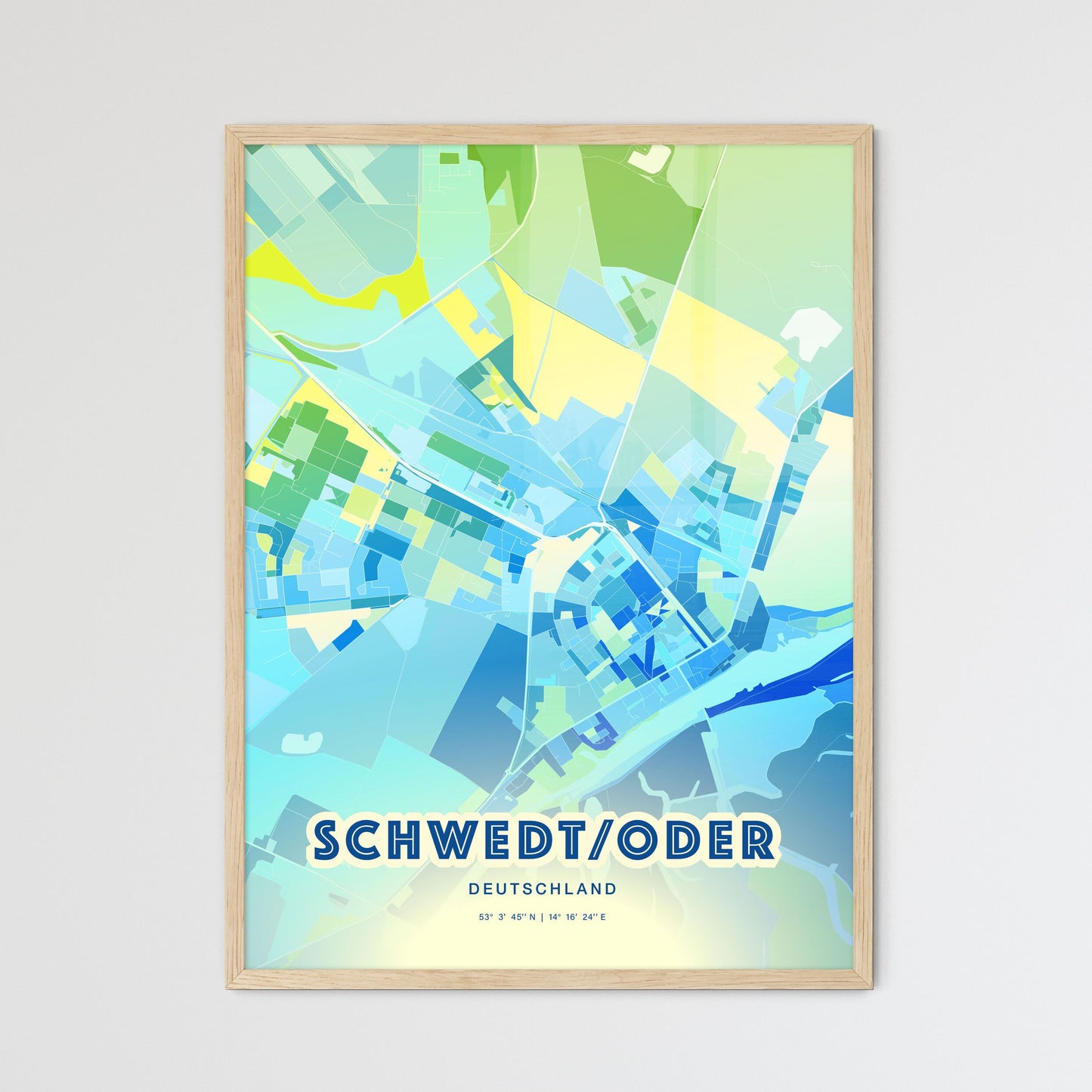 Colorful SCHWEDT/ODER GERMANY Fine Art Map Cool Blue