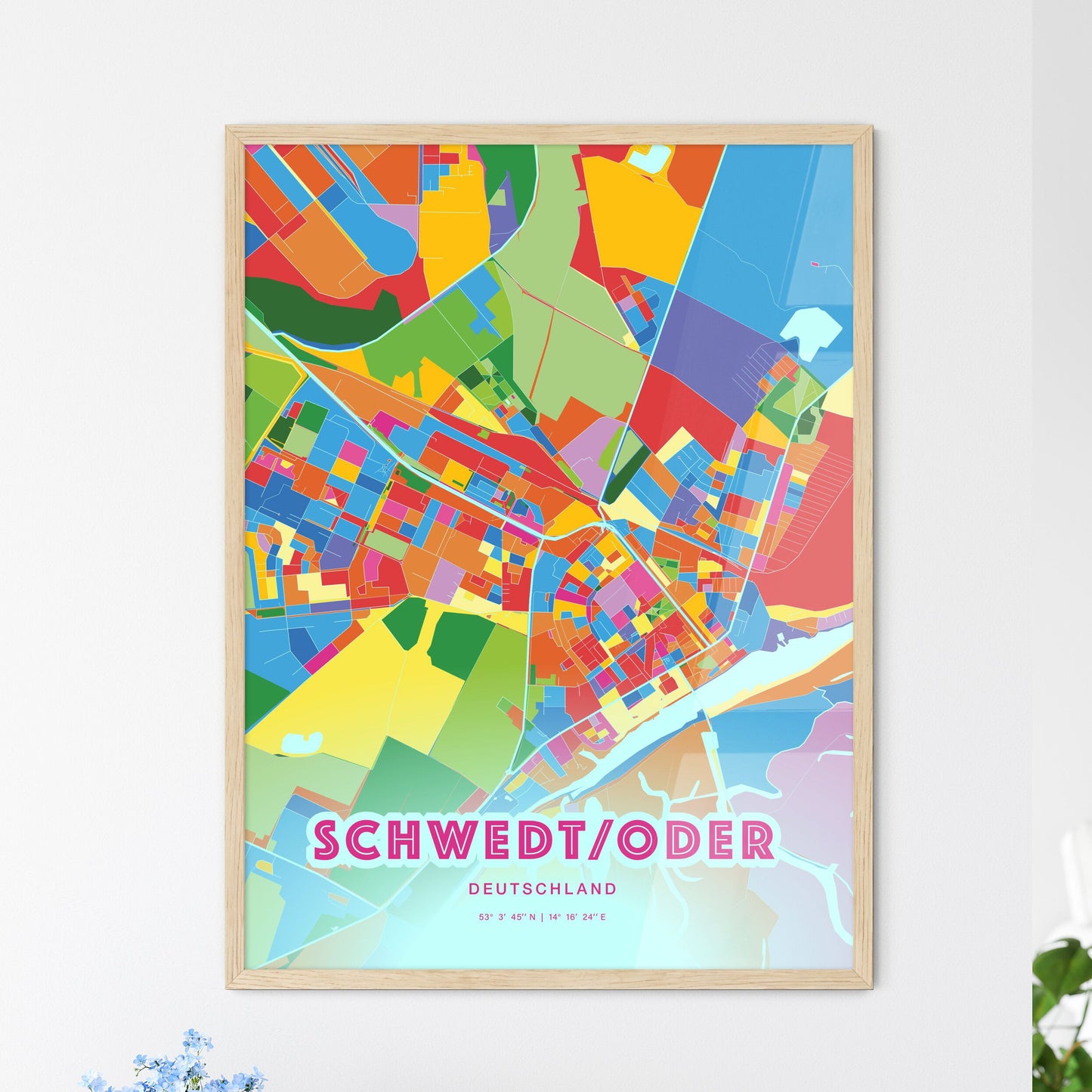 Colorful SCHWEDT/ODER GERMANY Fine Art Map Crazy Colors