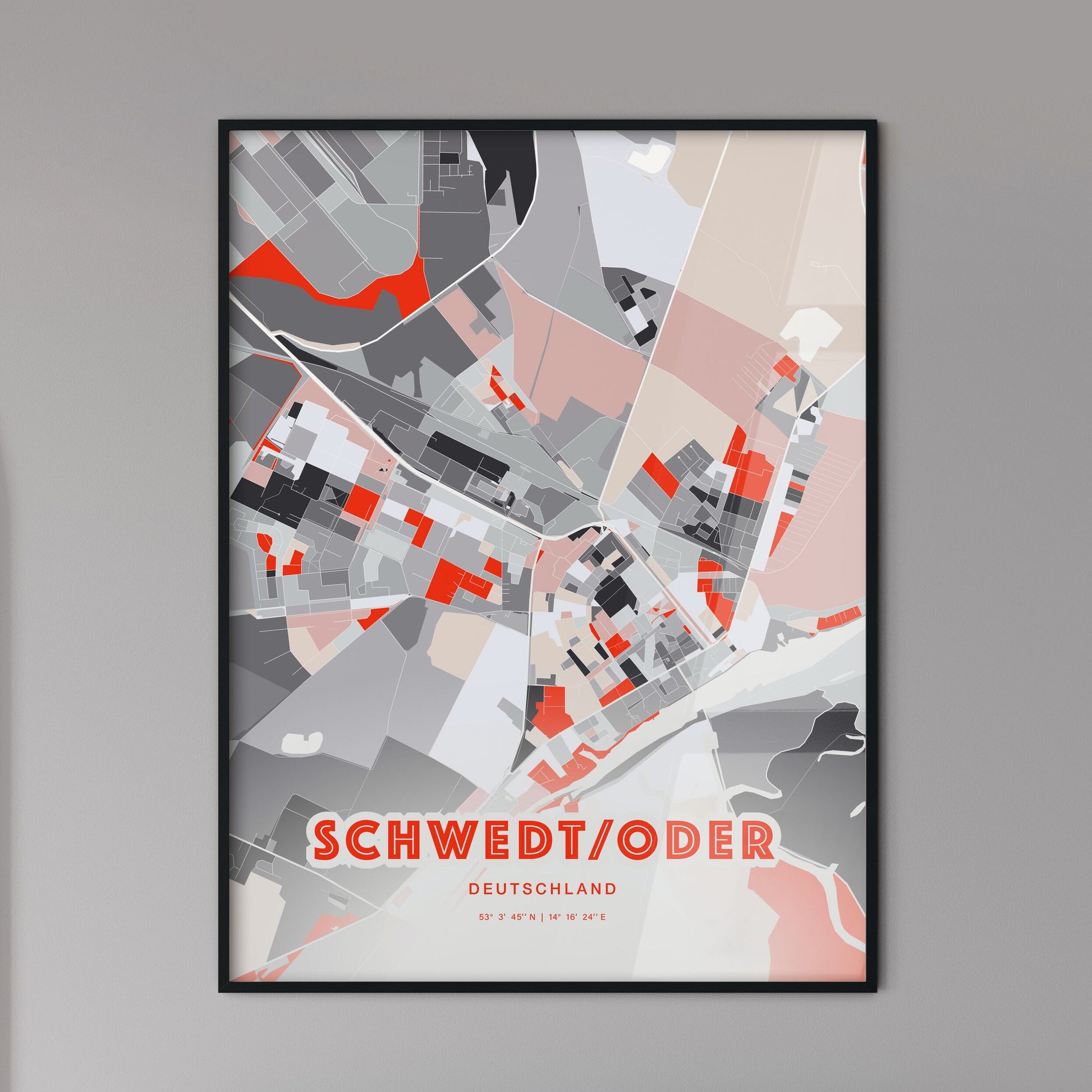 Colorful SCHWEDT/ODER GERMANY Fine Art Map Modern