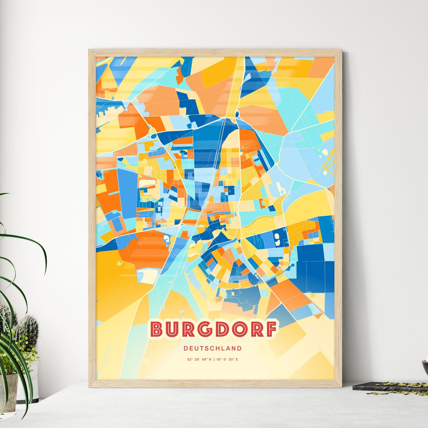 Colorful BURGDORF GERMANY Fine Art Map Blue Orange