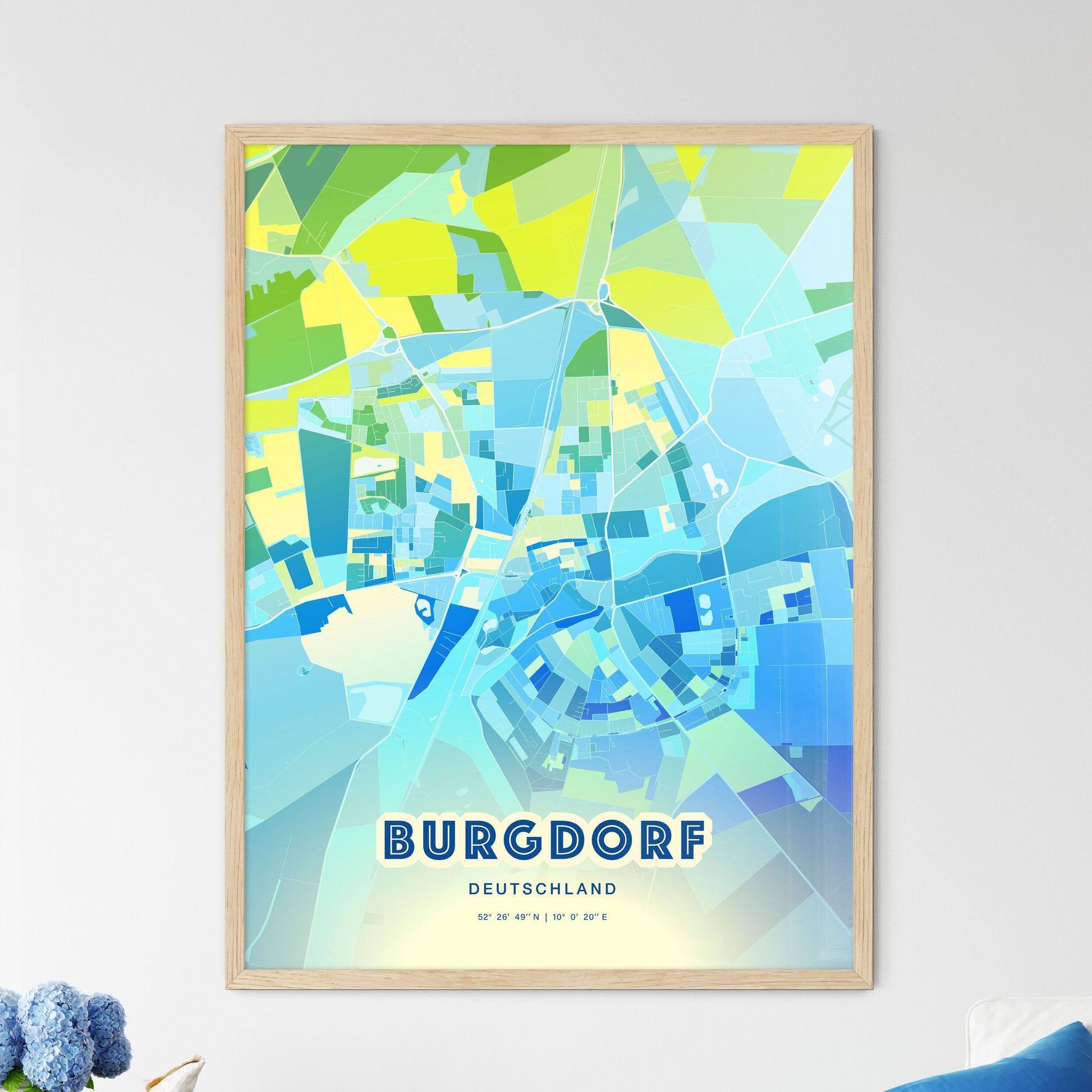 Colorful BURGDORF GERMANY Fine Art Map Cool Blue