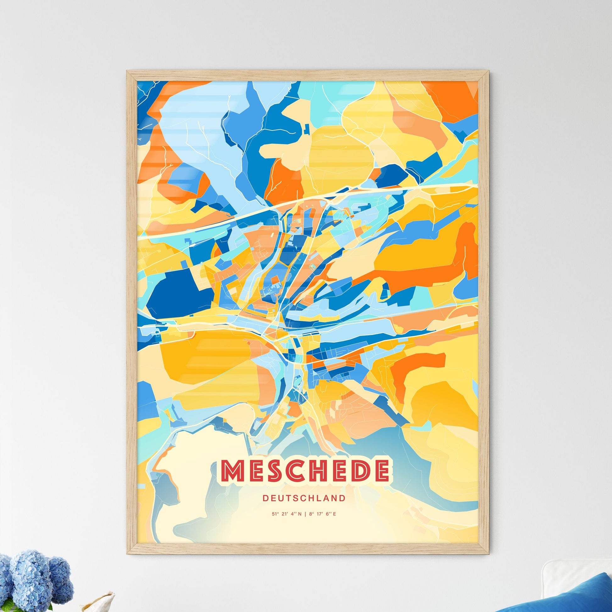 Colorful MESCHEDE GERMANY Fine Art Map Blue Orange