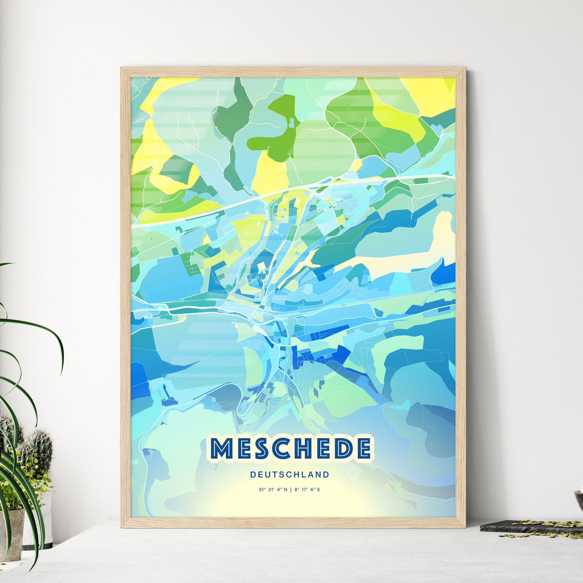 Colorful MESCHEDE GERMANY Fine Art Map Cool Blue