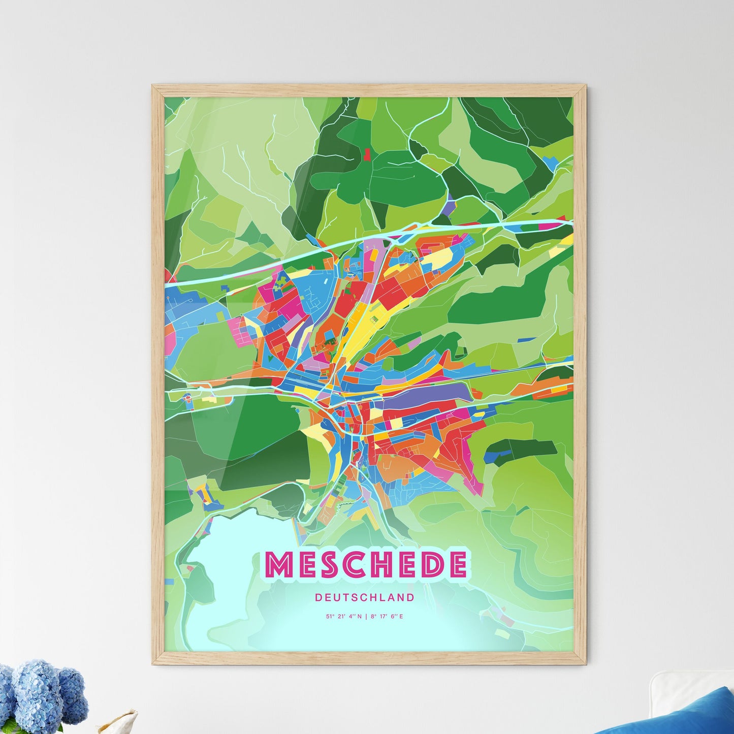 Colorful MESCHEDE GERMANY Fine Art Map Crazy Colors
