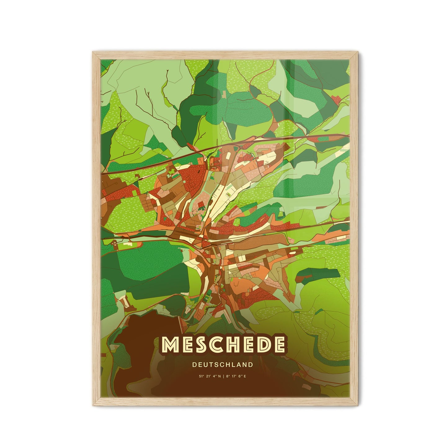 Colorful MESCHEDE GERMANY Fine Art Map Farmhouse