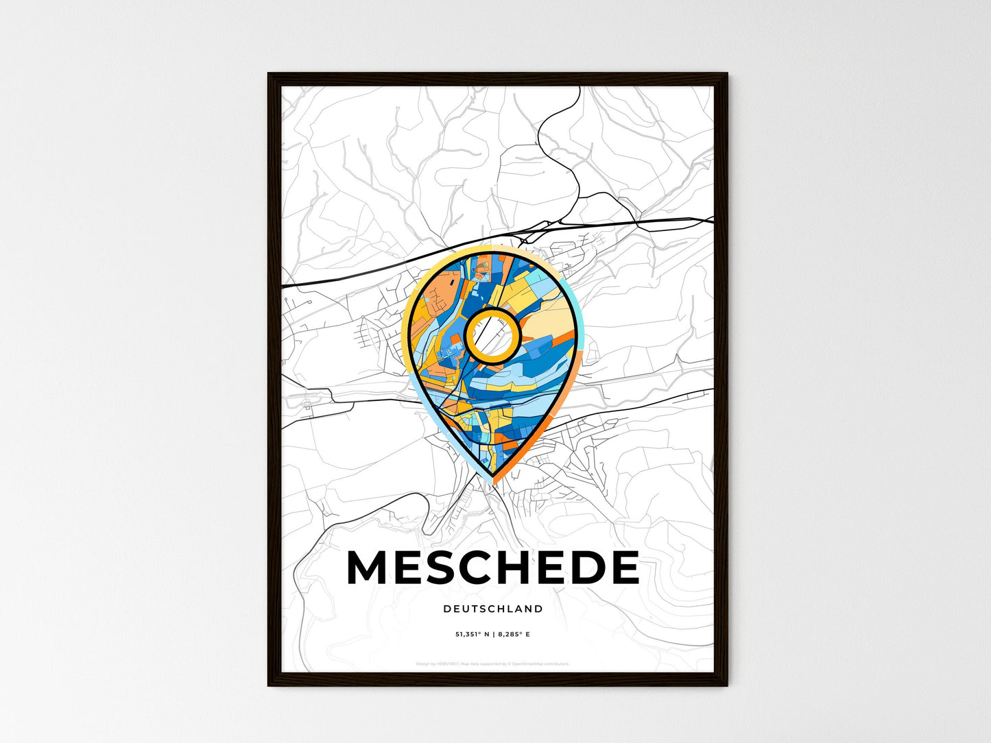 Meschede Germany wedding art map with pointer icon