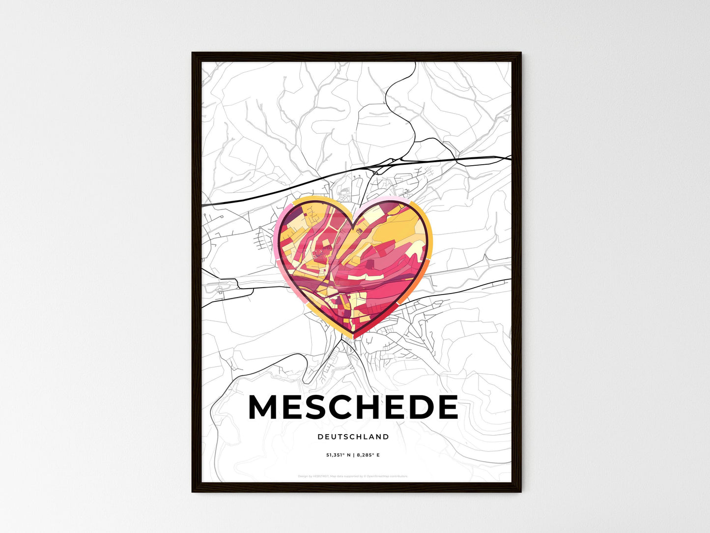 Meschede Germany wedding art map with heart icon