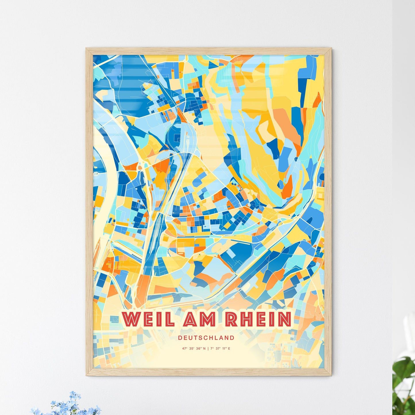 Colorful WEIL AM RHEIN GERMANY Fine Art Map Blue Orange