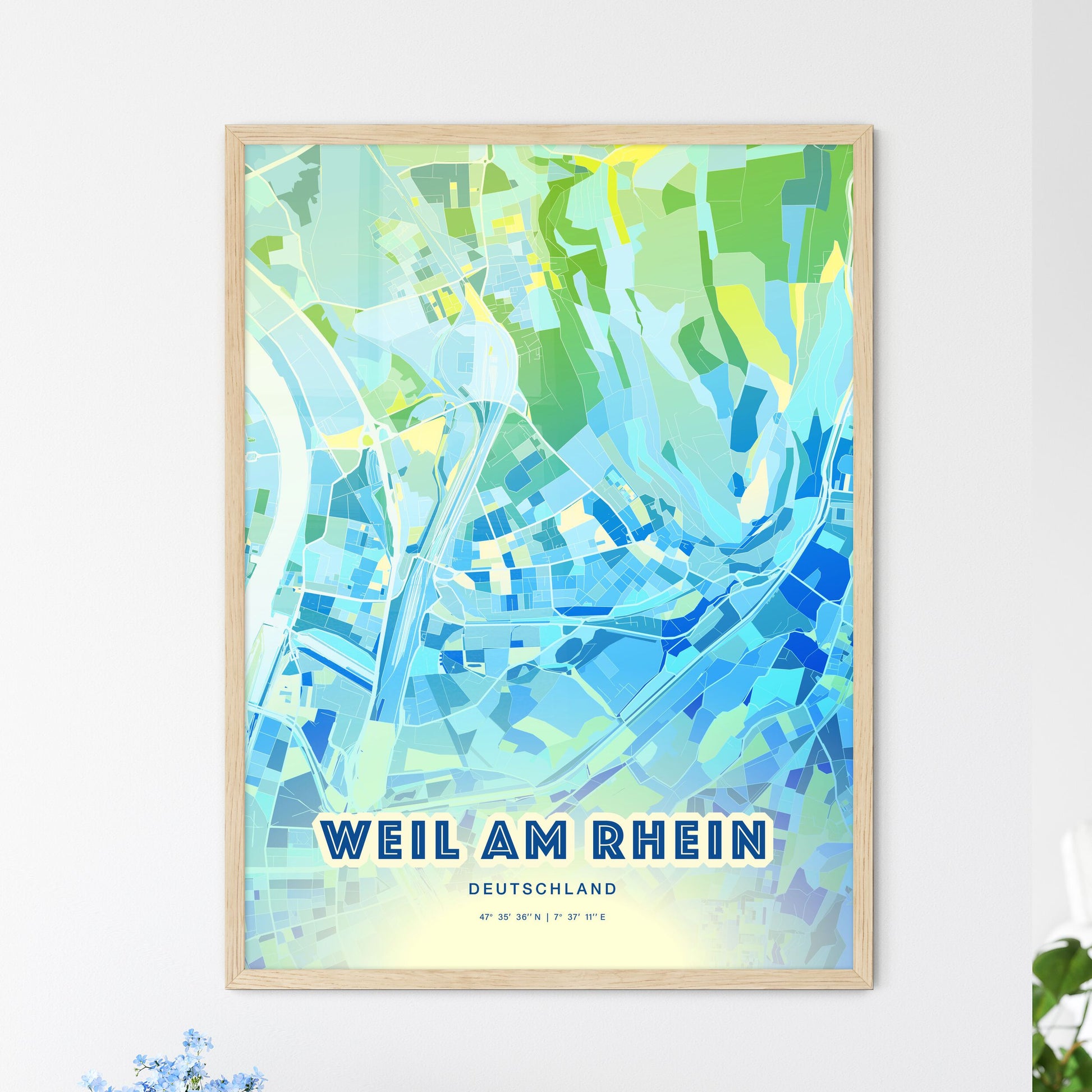 Colorful WEIL AM RHEIN GERMANY Fine Art Map Cool Blue