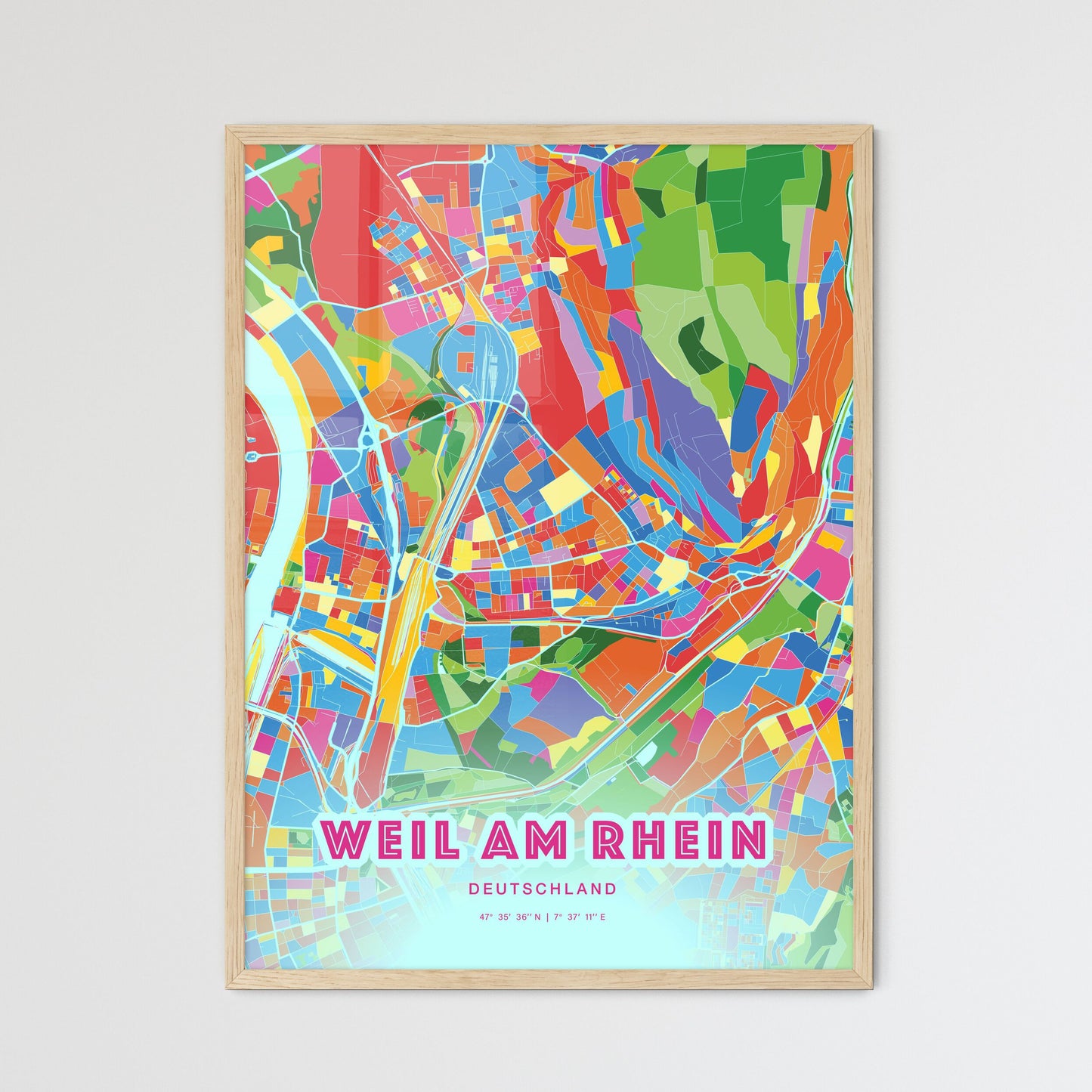 Colorful WEIL AM RHEIN GERMANY Fine Art Map Crazy Colors
