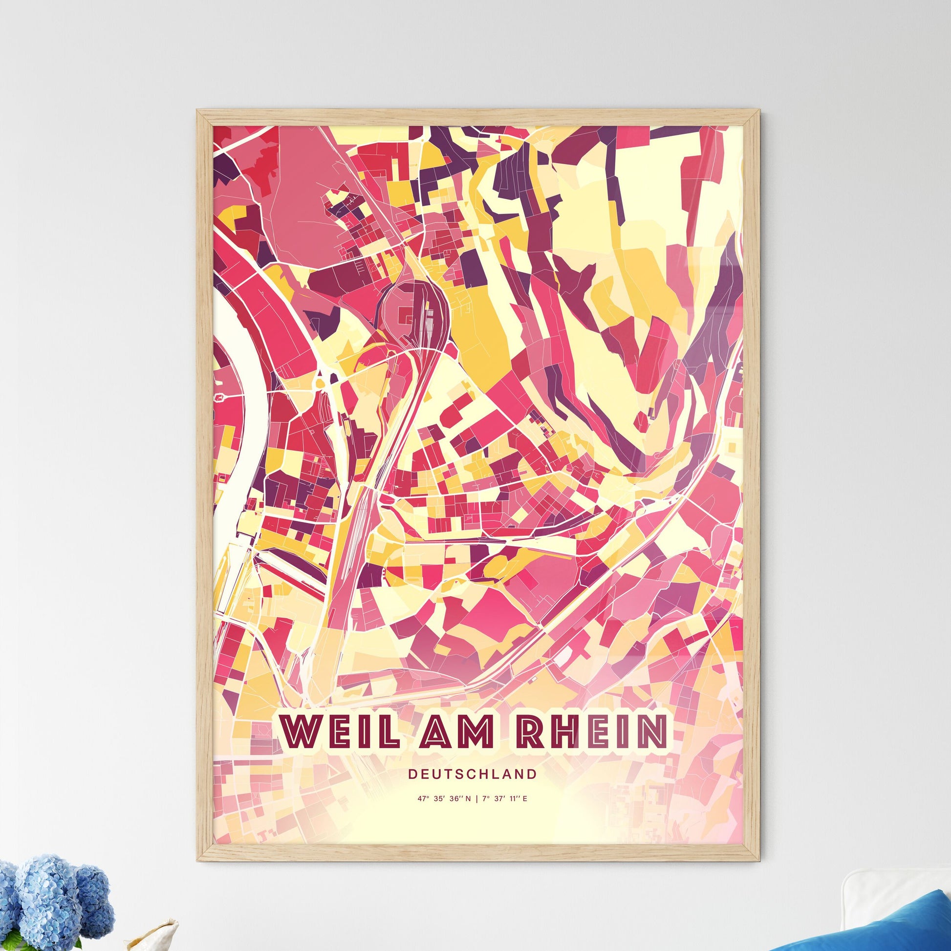 Colorful WEIL AM RHEIN GERMANY Fine Art Map Hot Red