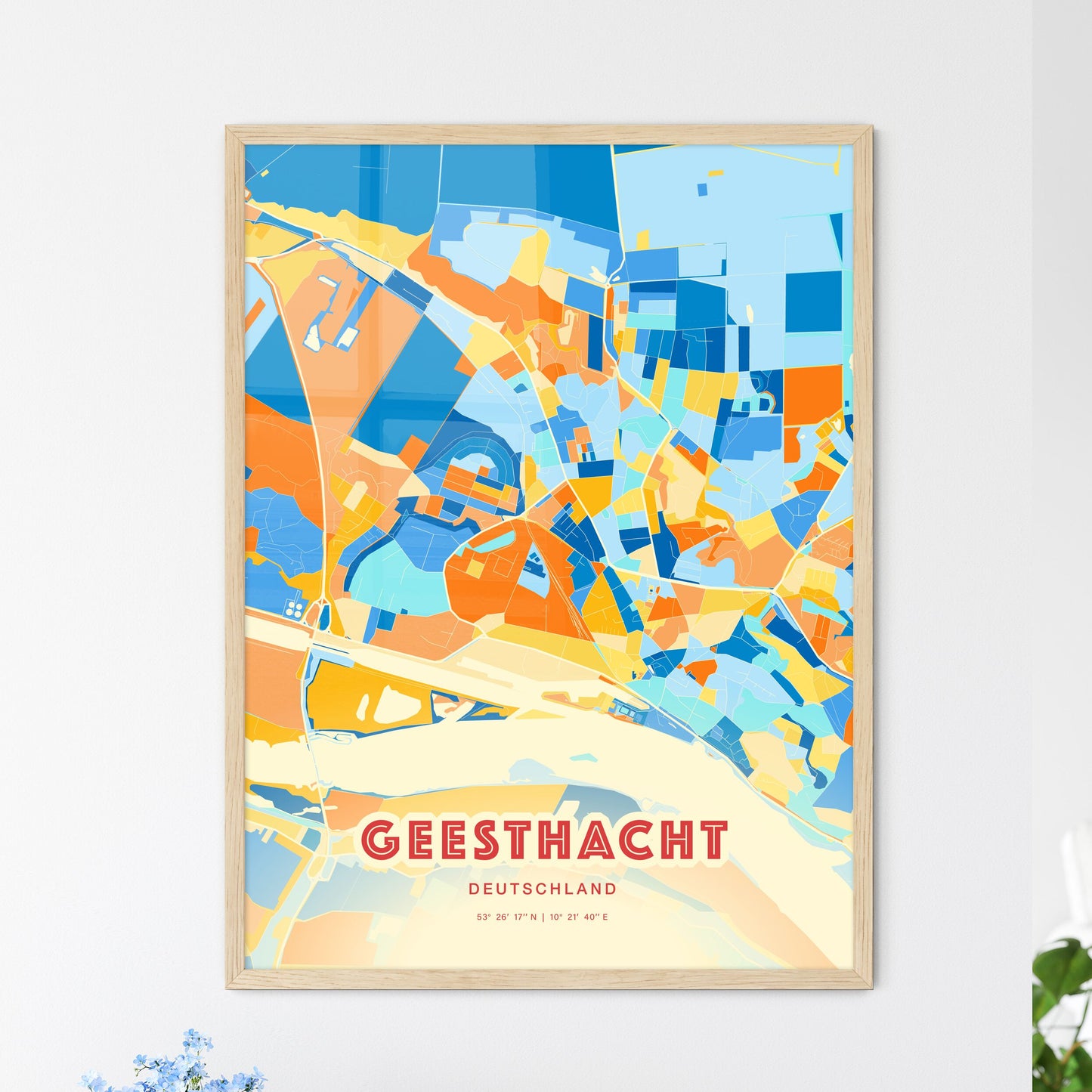 Colorful GEESTHACHT GERMANY Fine Art Map Blue Orange