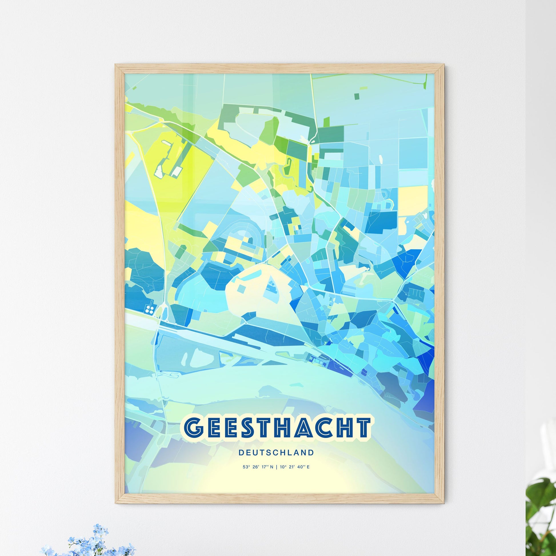 Colorful GEESTHACHT GERMANY Fine Art Map Cool Blue