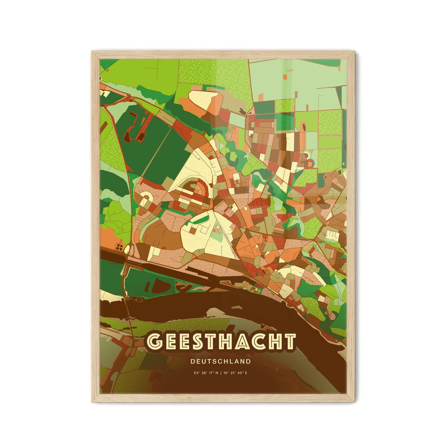 Colorful GEESTHACHT GERMANY Fine Art Map Farmhouse