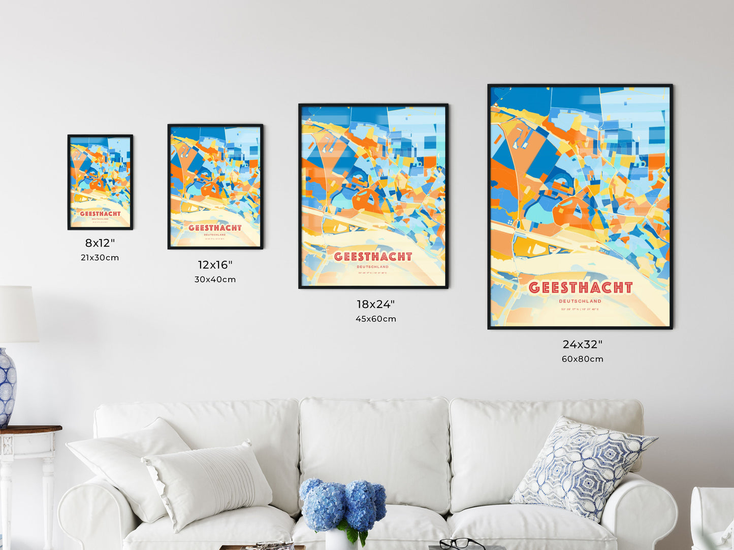 Colorful GEESTHACHT GERMANY Fine Art Map Blue Orange