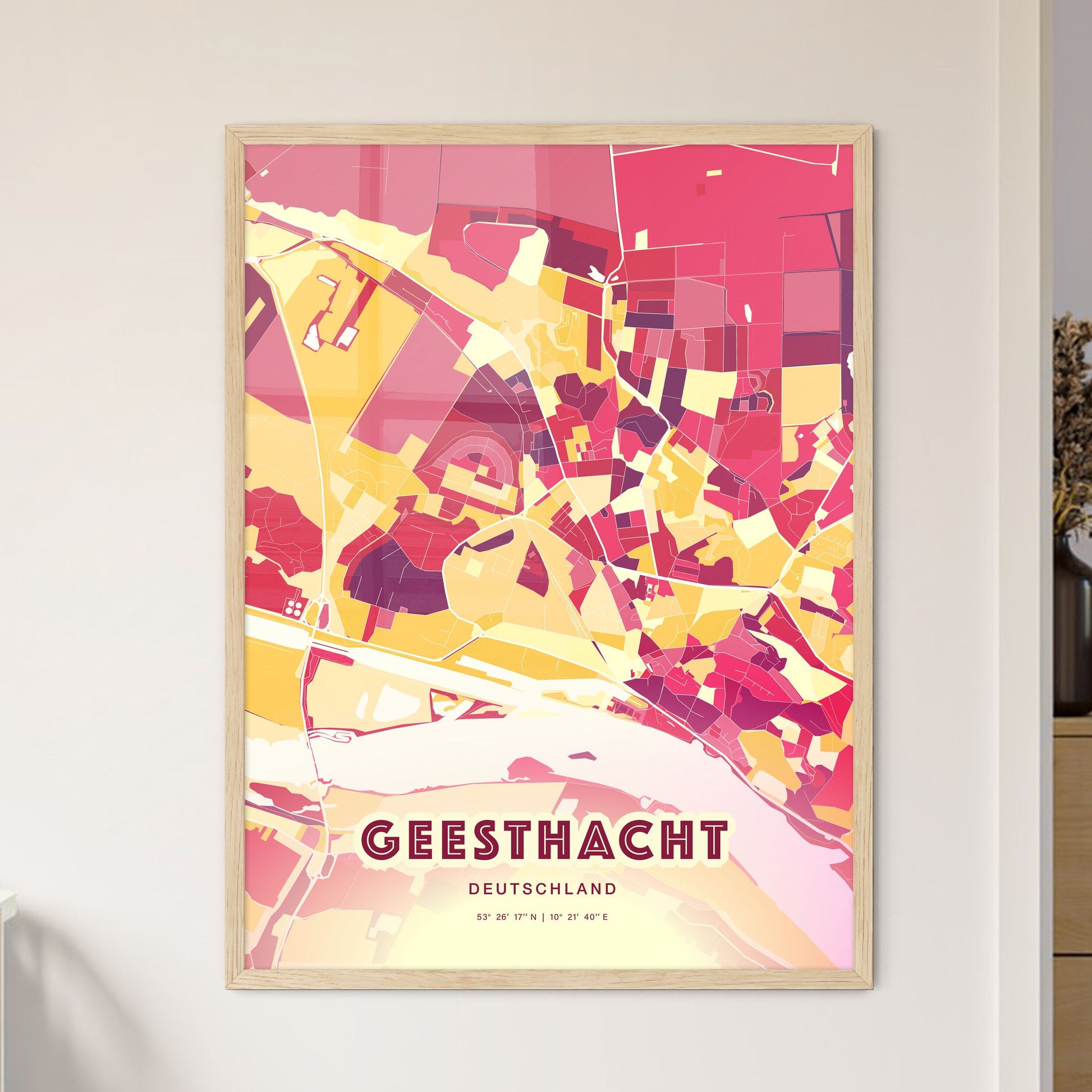 Colorful GEESTHACHT GERMANY Fine Art Map Hot Red