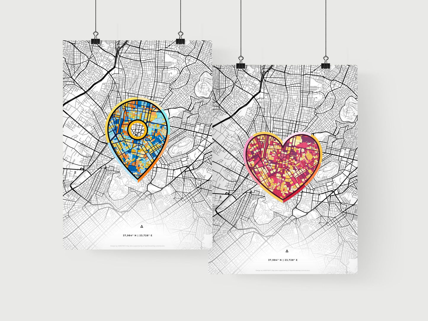 ATHENS GREECE minimal art map with a colorful icon. Where it all began, Couple map gift.
