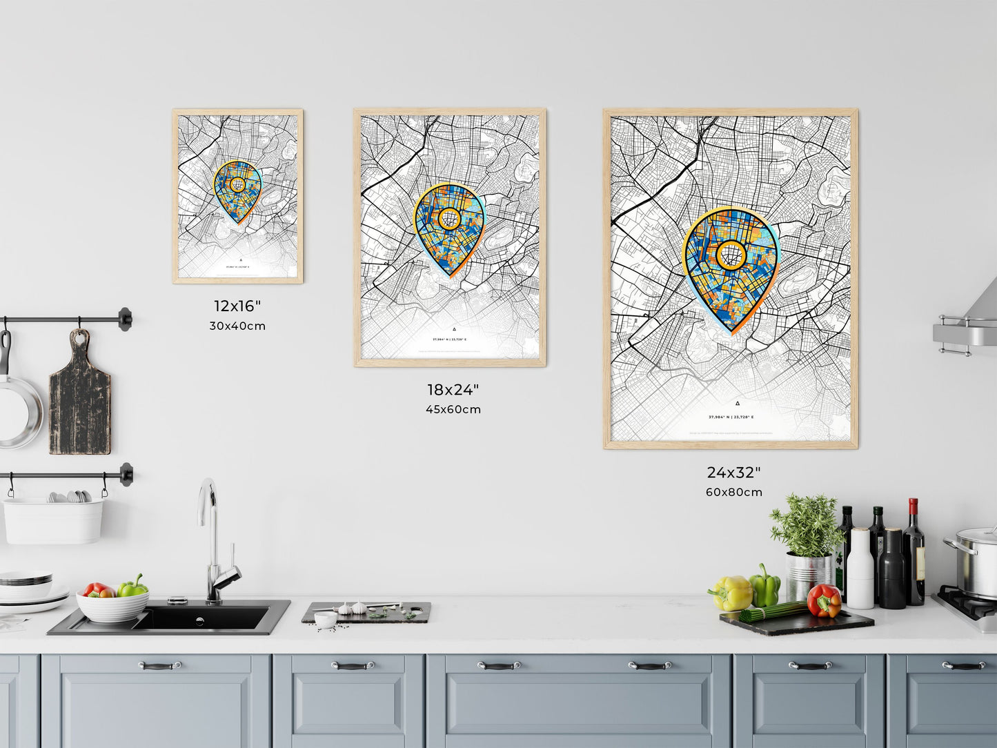 ATHENS GREECE minimal art map with a colorful icon. Where it all began, Couple map gift.